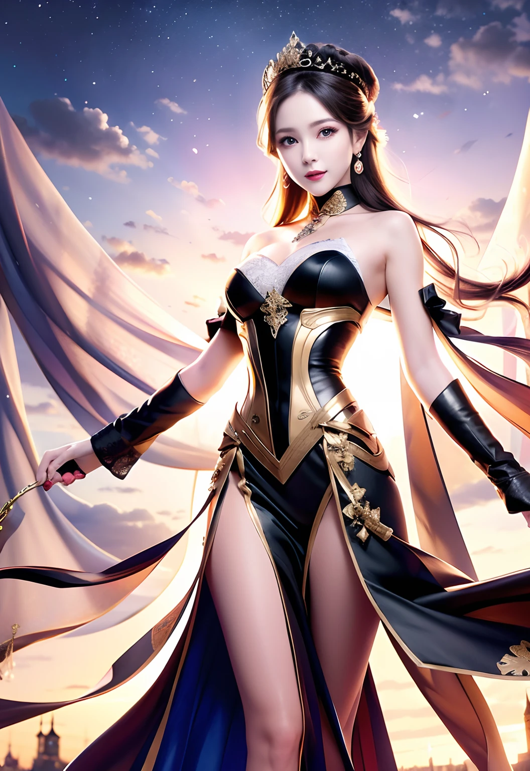 Royal Sister，Skirt that wraps hips，blacksilk，eye glass，The upper body is naked，，drools，Stick out your tongue