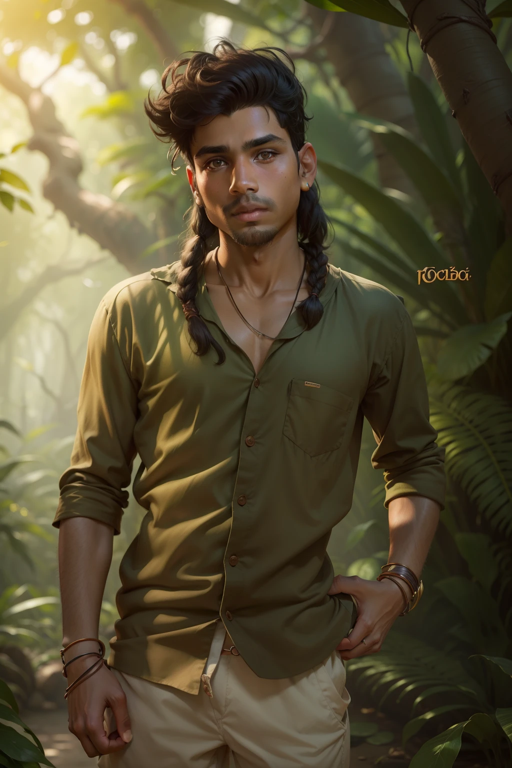 Mowgli, Jungle Book, forest. Cute boy, 4k ultra real face,