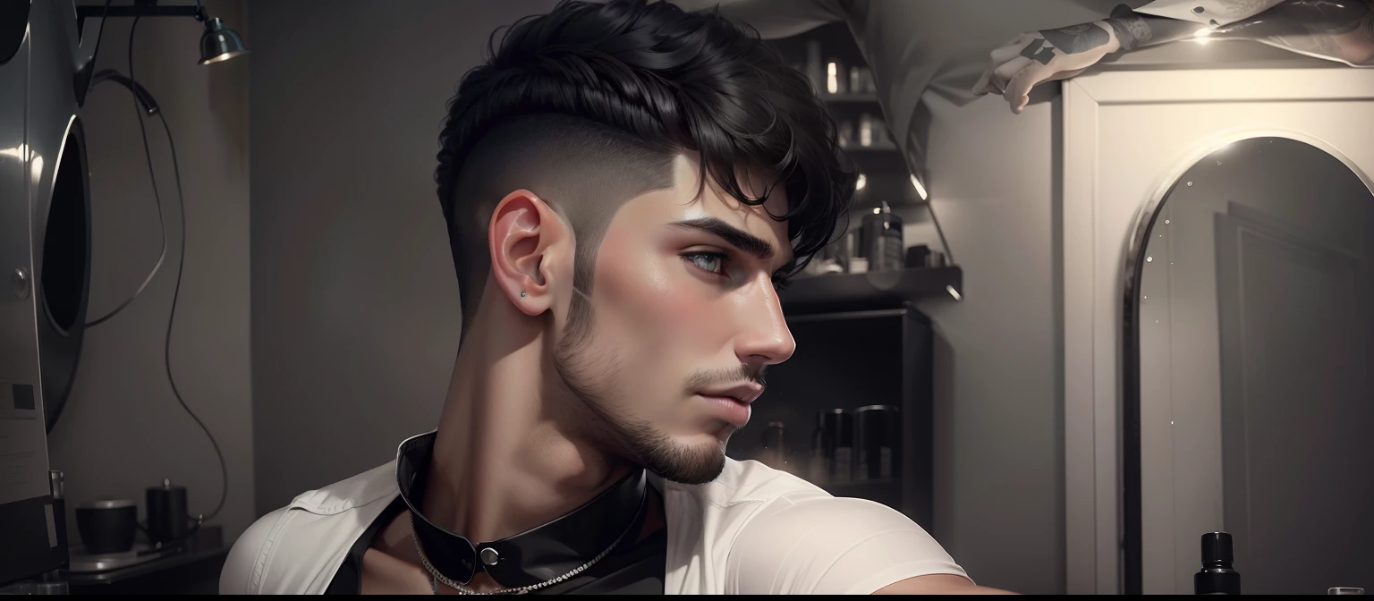 Handsome boy stylish hair style black& white pic fully realistic ultra