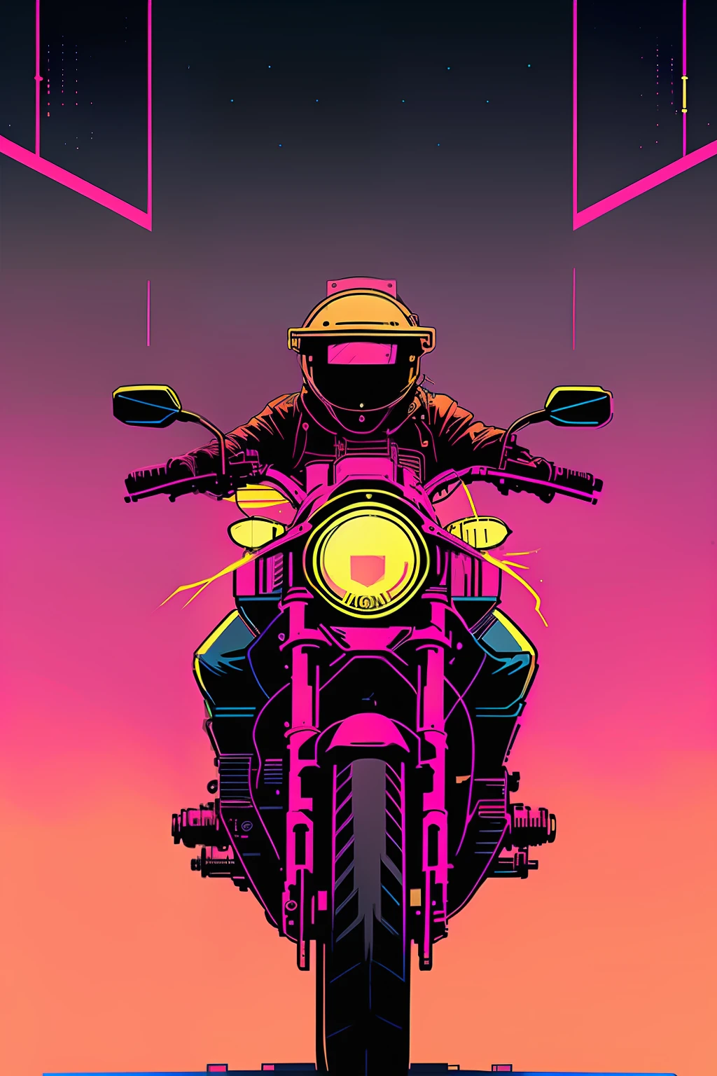 (nvinkpunk:1.2) snthwve style motorcycle, light wave, sunset, intricate, very detailed