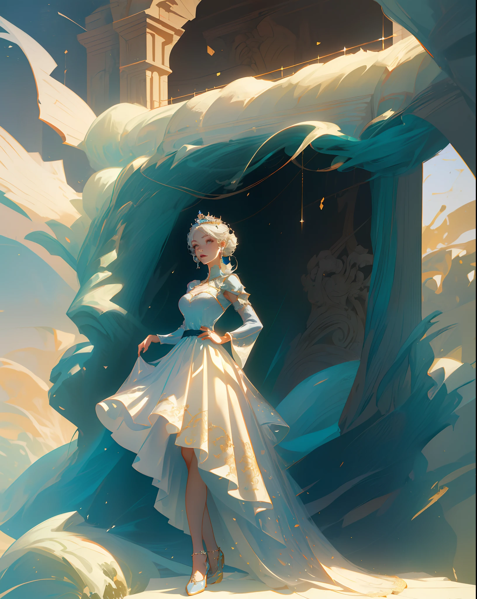 ((anime artstyle)),(Masterpiece),(Best Quality), (Super Detail),Illustration,((Very Delicate and Beautiful)),Focus on character,Dynamic Angle,Looking at viewer,((Solo)),standing,(((full body))),((one noble princess in gorgeous ball gown with voluminous skirt)),detailed face and eyes,jewel-like eyes,((Very Long voluminous Hair)),gorgeous embroidery and lace,See-through,ornate ruffles,Gorgeous jewelry ornaments,luxury hair ornament,luxury hair ornament,luxury tiara with jewels,(gigantic breasts,Long breasts),((gorgeous ball gown with voluminous skirt)),full body