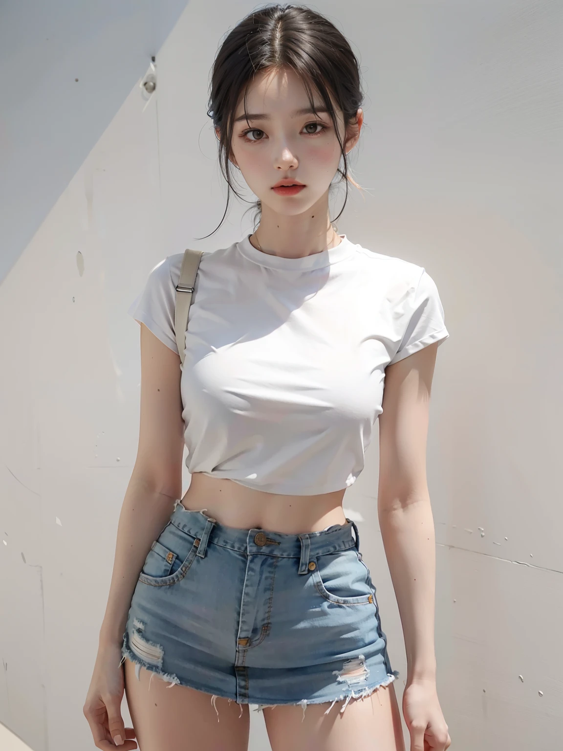 Clear white shirt，Erect ，JK miniskirt