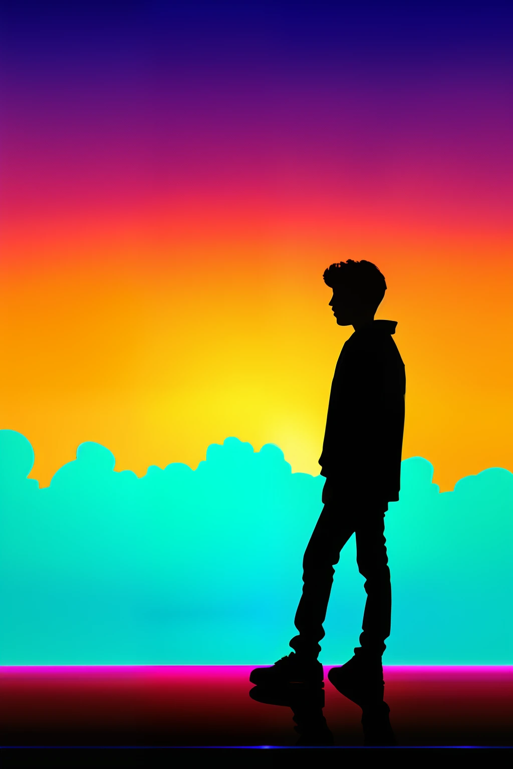synthwve style, Teenager boy, standing, sunset, very detailed, light wave