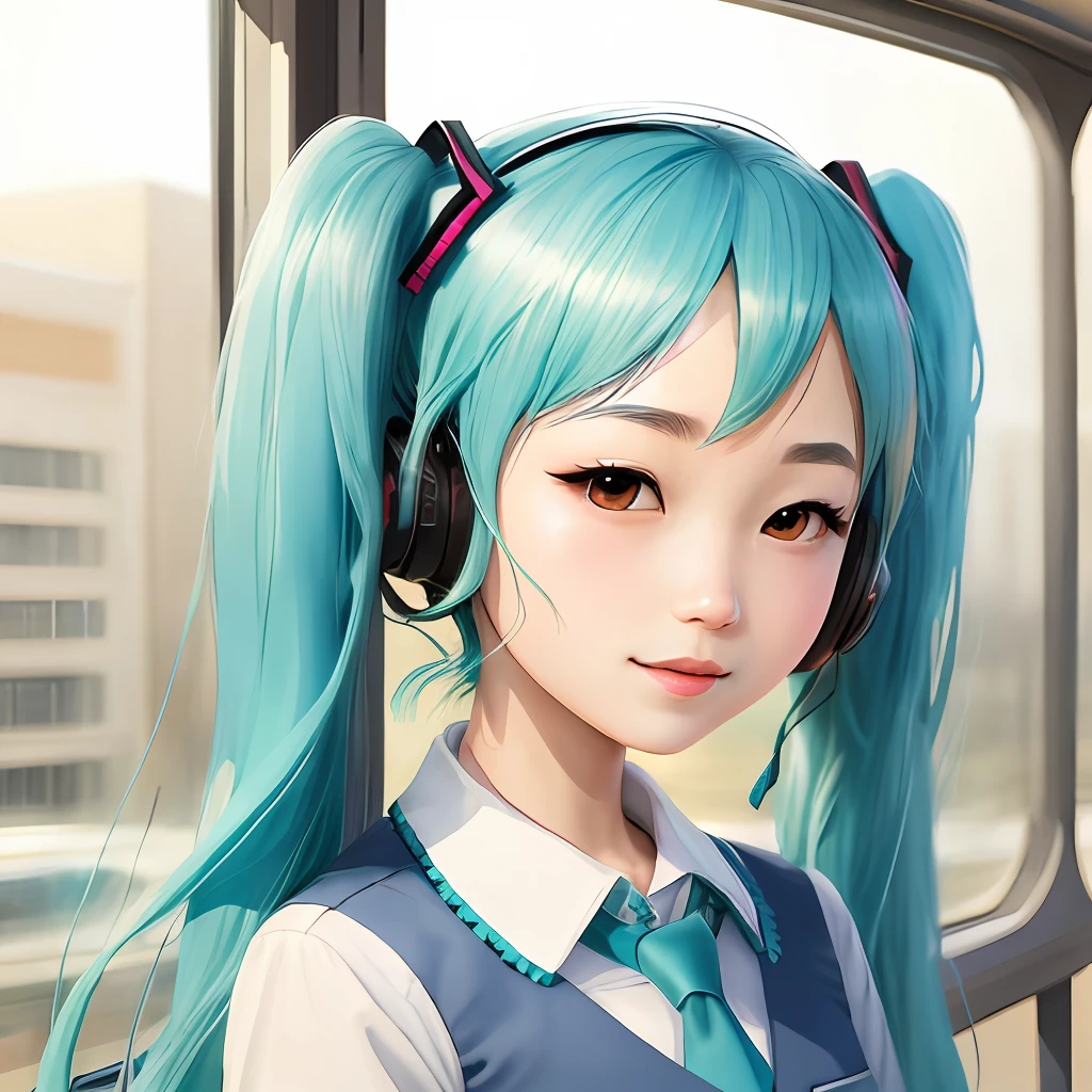 Hatsune Miku wears a school uniform