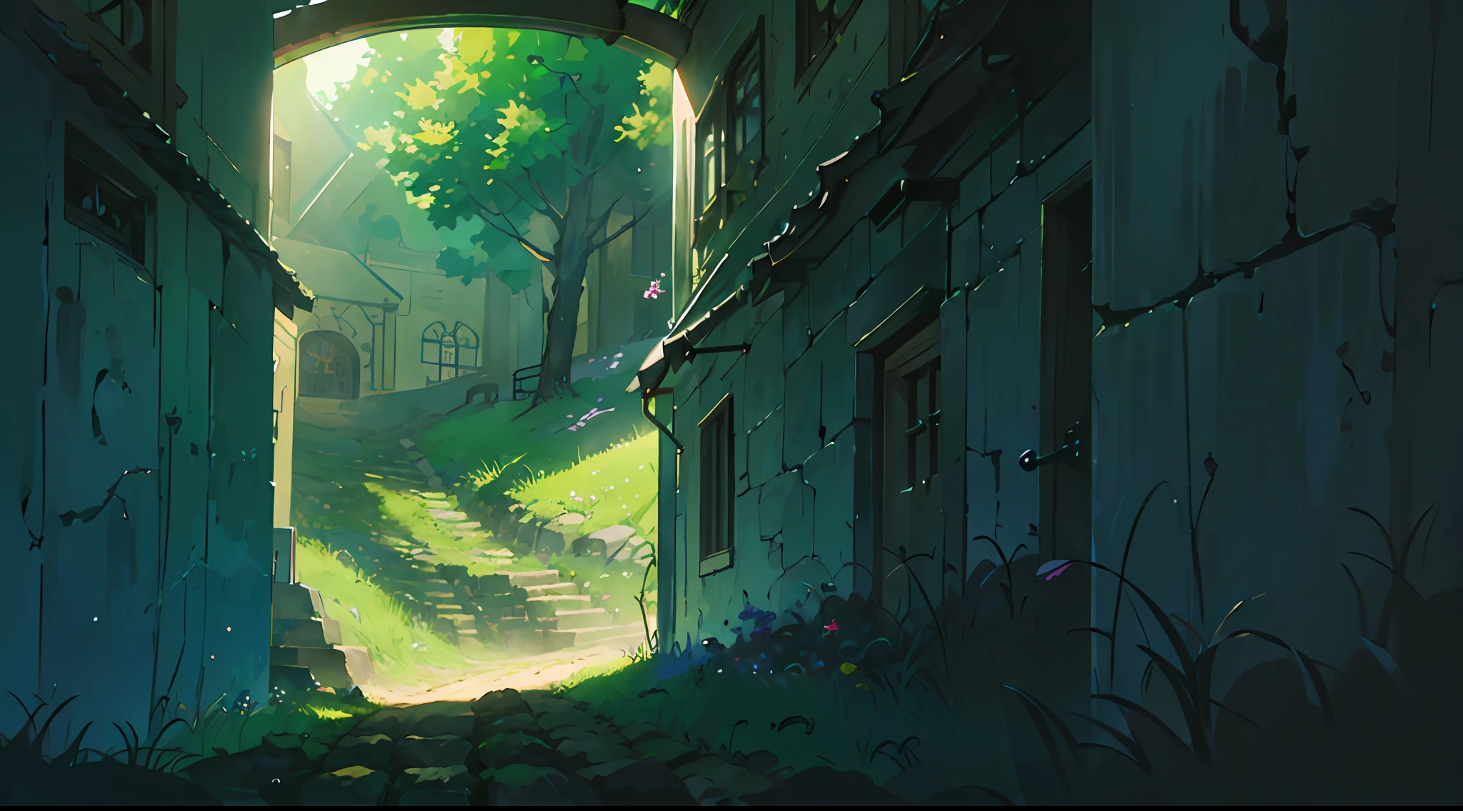 Up the green slope, beneath the forest’s roof,
With slow, soft steps leaving the mountain’s steep,
And sought those inmost labyrinths, motion-proof