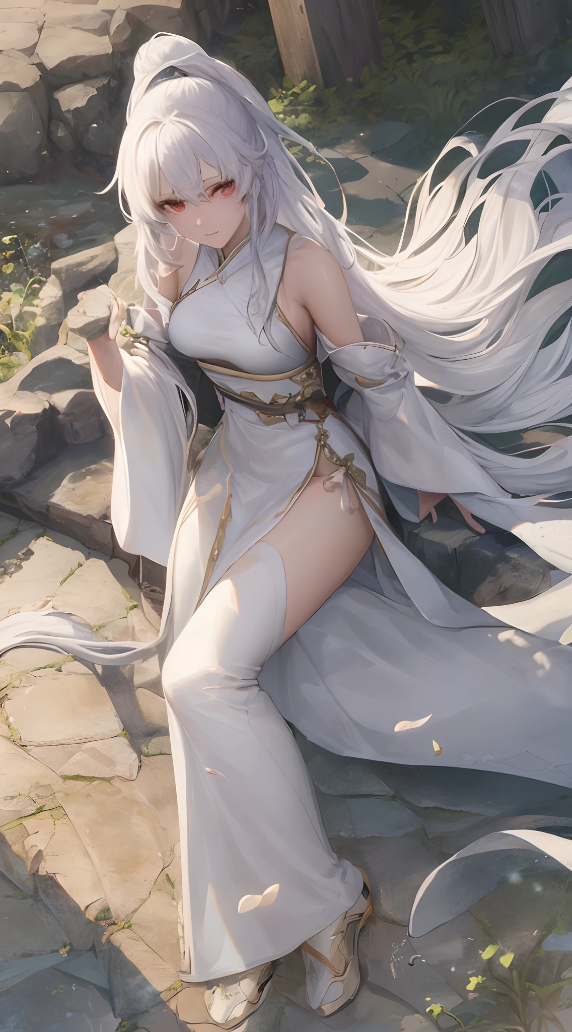 a close up of a woman with a sword in a white dress, a character portrait by Yang J, trending on cgsociety, fantasy art, beautiful character painting, artwork in the style of guweiz, guweiz, white hanfu, flowing white robes, full body wuxia, epic exquisite character art, stunning character art, beautiful female assassin