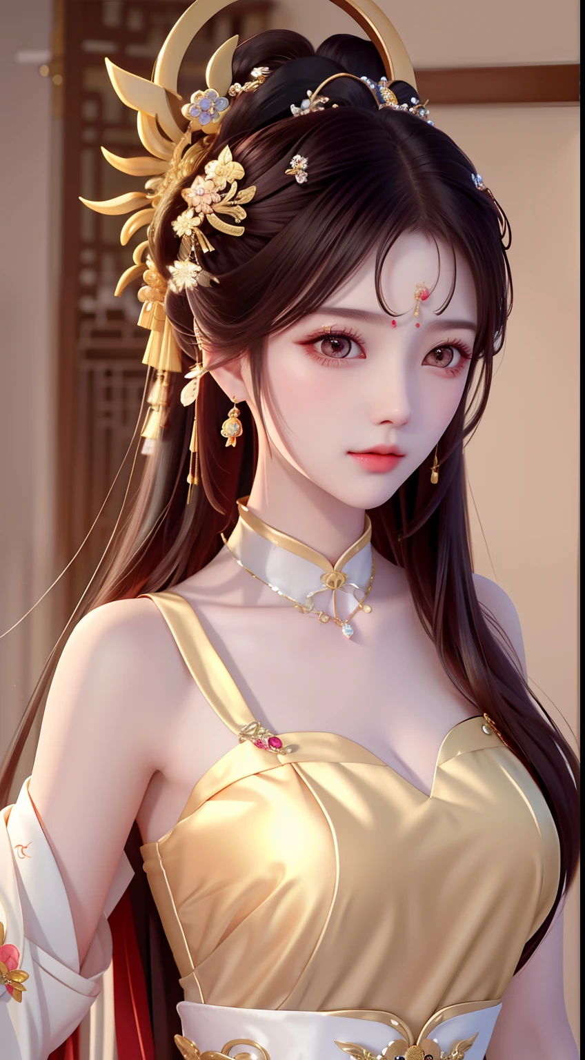 Best quality at best， tmasterpiece， beautiful  face， 1girll， Long_Hair， 独奏， The upper part of the body_Body， Porcelain dress，shift dresses，hair adornments， choker necklace， jewely， long whitr hair， 耳Nipple Ring， The best quality of Chinese clothing， tmasterpiece， beautiful  face， 1girll， Long_Hair， 独奏， The upper part of the body_Body， Porcelain dress，shift dresses，hair adornments， choker necklace， jewely， long whitr hair， 耳Nipple Ring， Chinese red modified Hanfu