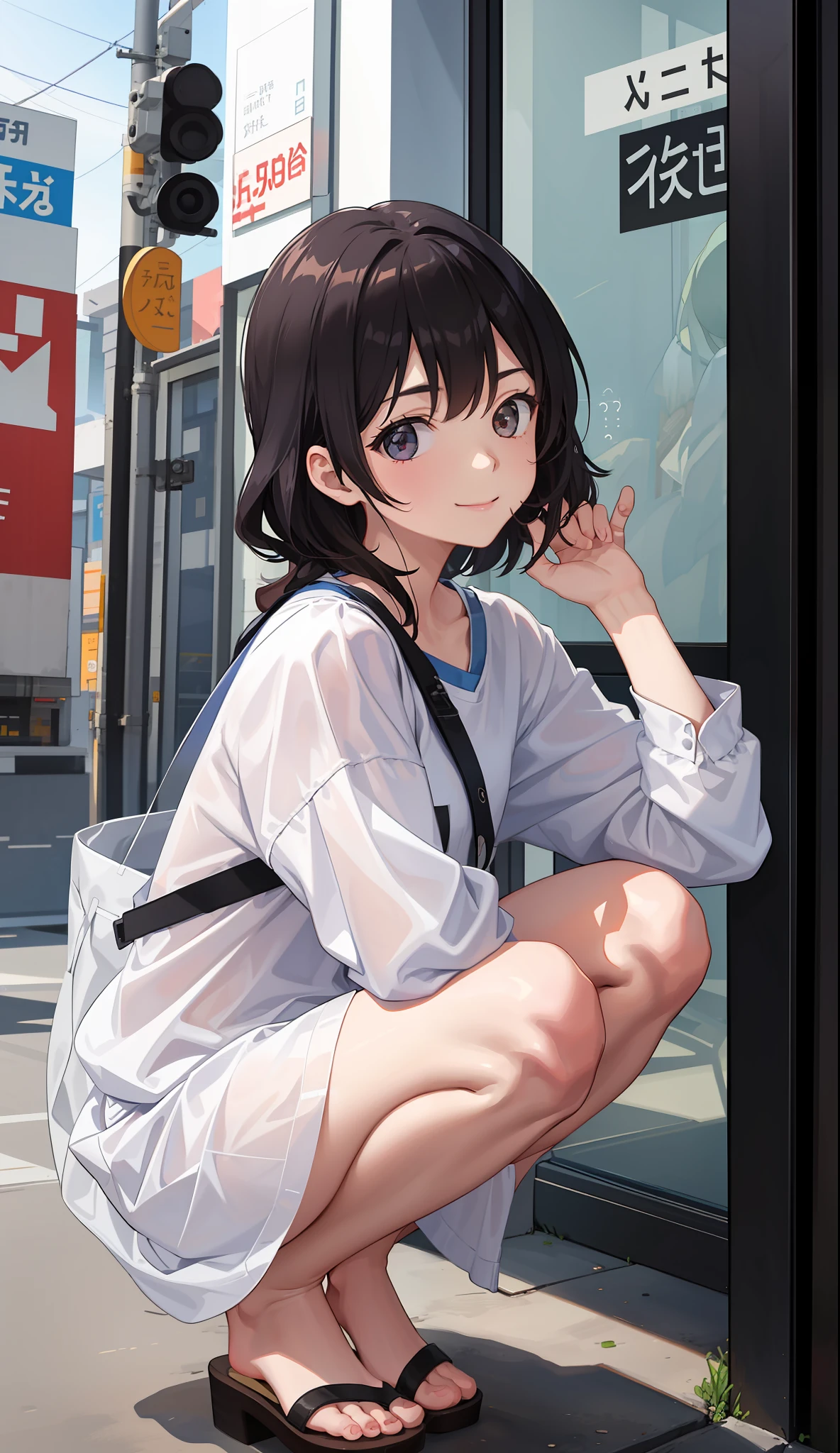 1girl in、A smile、Underwear、Cute underwear、Upper body portrait、Squatting panchira、