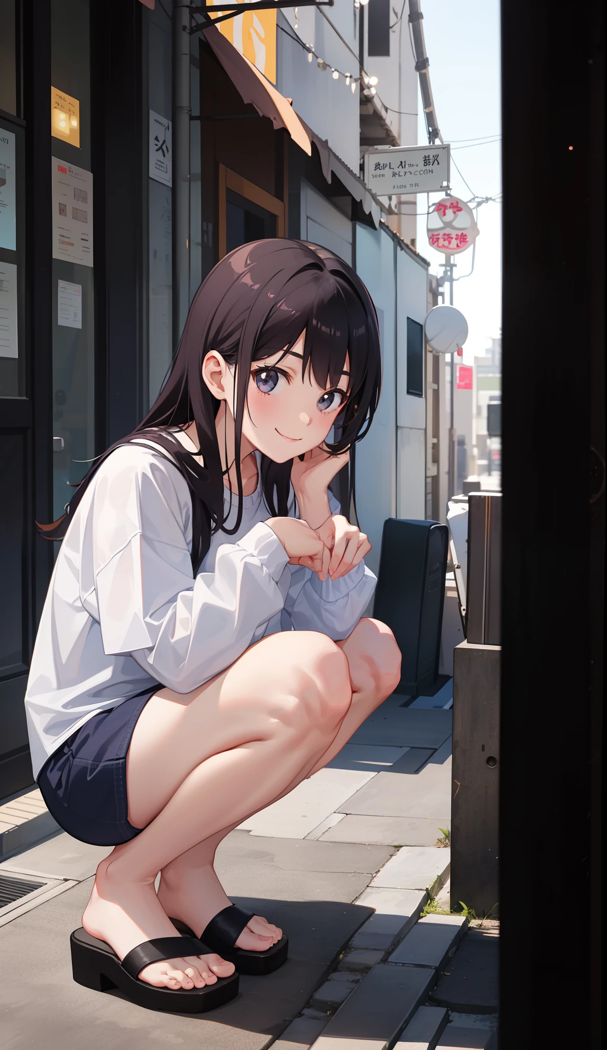 1girl in、A smile、Underwear、Cute underwear、Upper body portrait、Squatting panchira、