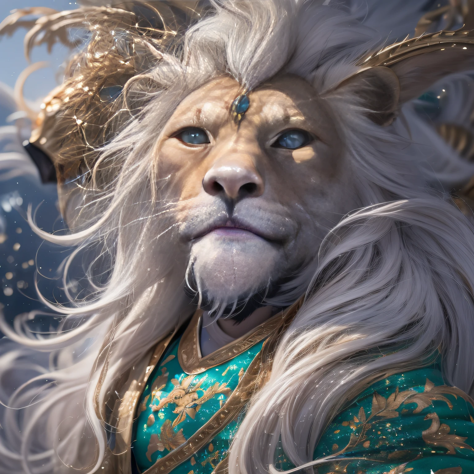 32K（tmasterpiece，k hd，hyper HD，16k）Flowing short hair，Backroom pond，zydink， a color，  Asian people （Unicorn unicorn beast）， （Silk scarf）， Combat posture， looking at viewert， long whitr hair， Floating hair， Hanfu， Chinese clothes， longer sleeves， （abstract ink splash：1.2）， white backgrounid，Kirin Beast Protector （realisticlying：1.4），Snowflake lion's head，Snowflakes fluttering，The background is pure， A high resolution， the detail， RAW photogr， Sharp Re， Nikon D850 Film Stock Photo by Jefferies Lee 4 Kodak Portra 400 Camera F1.6 shots, Rich colors, ultra-realistic vivid textures, Dramatic lighting, Unreal Engine Art Station Trend, cinestir 800，