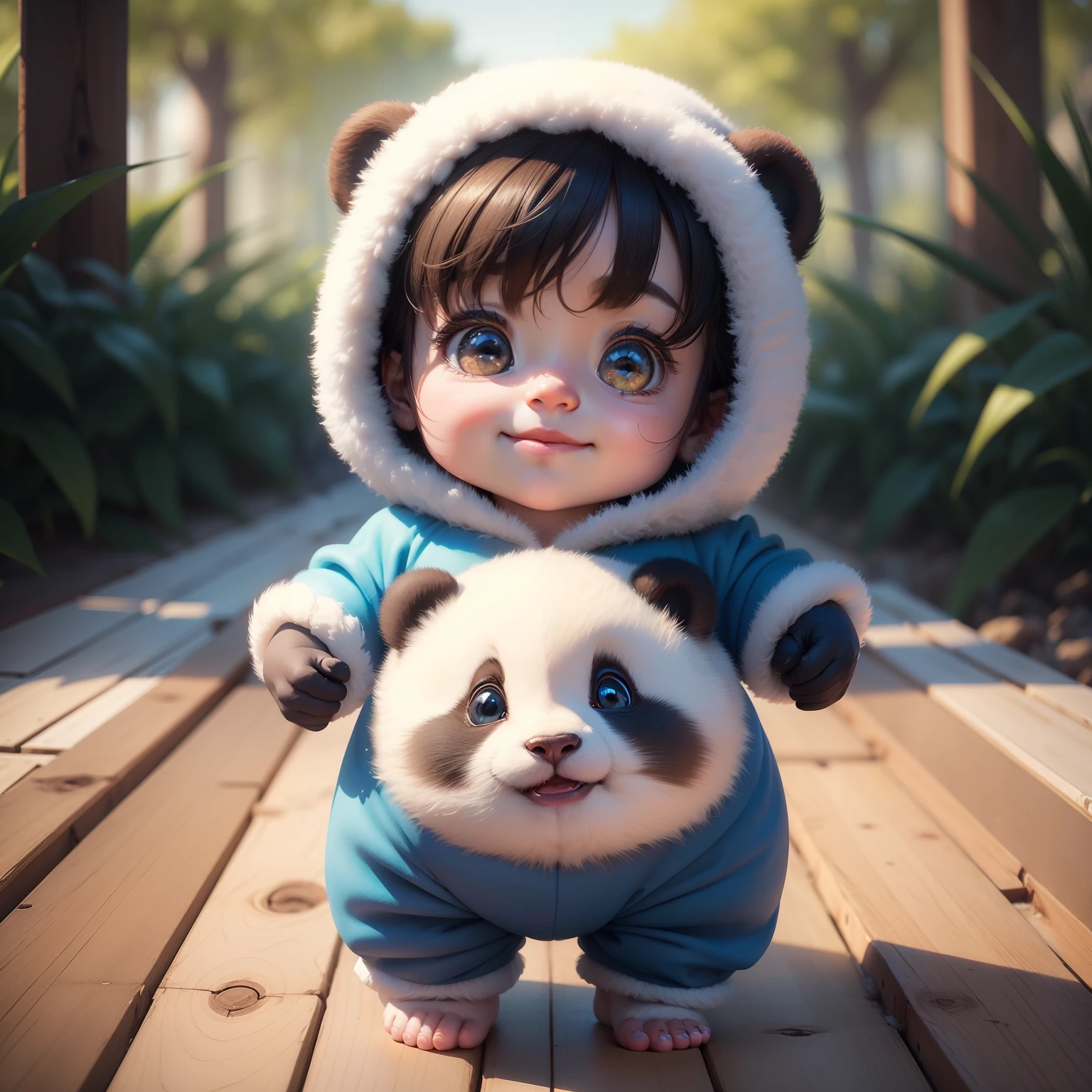 (Masterpiece), (Best Quality), (Ultra Detailed), (Full Body: 1.2), Super Cute, Baby, Pixar, Baby Panda in Pajamas, Big Bright Eyes, Fluffy, Smile, Delicate and Fine, Fairy Tales, Unbelievably high detail, Pixar style, bright color palette, natural light, simple background with pure color, octane rendering, trending on Artstation, Beautiful, ultra wide angle, 8k, HD, realistic.