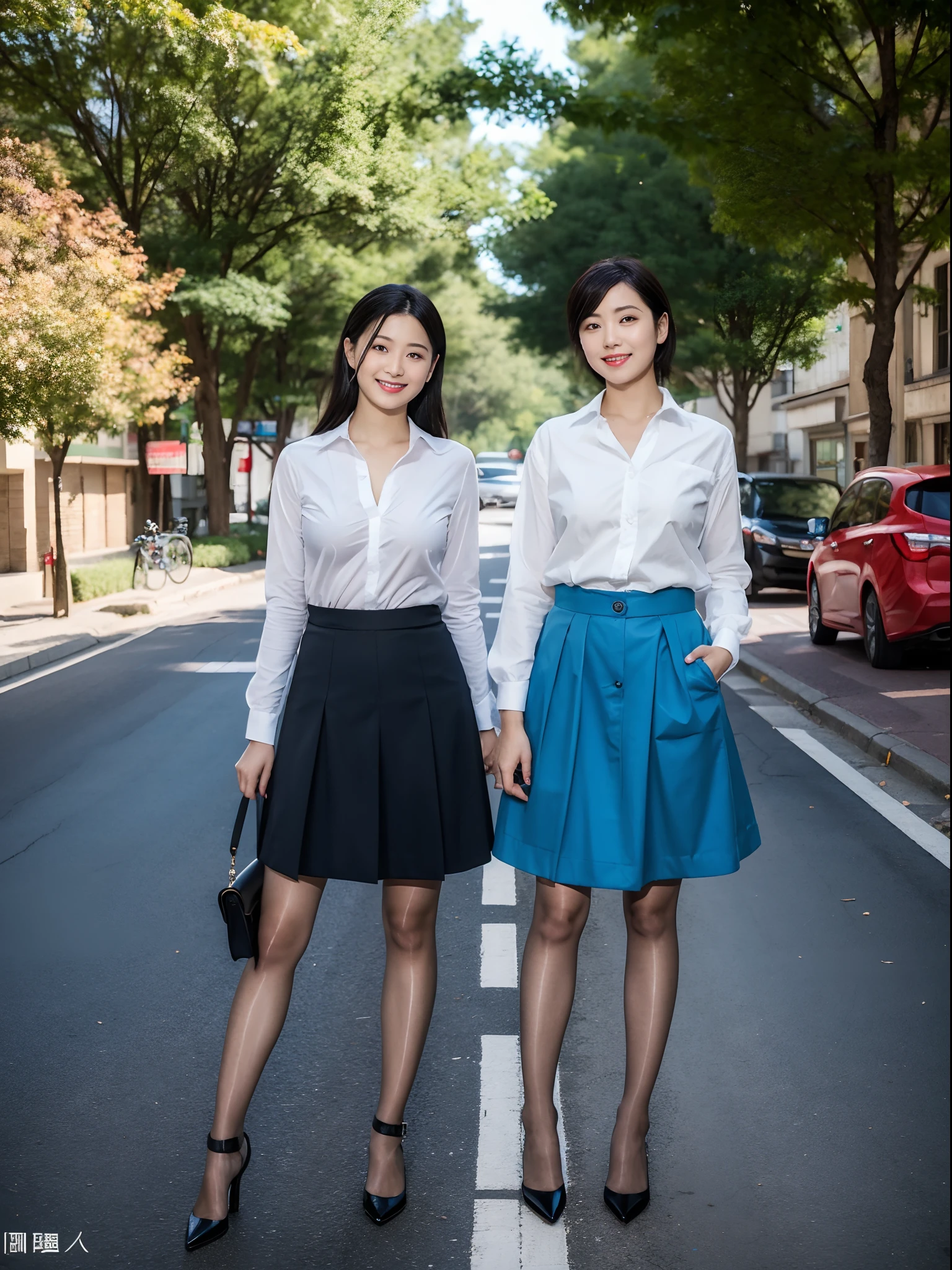 ,(RAW photo:1.2), (Photorealistic:1.4),Beautiful Meticulous Girl, very detailed eyes and faces, Beautiful detailed eyes, ultra - detailed, A high resolution, The is very detailed,best qualtiy,1个Giant Breast Girl,tmasterpiece,Beautiful outfit,a skirt,illustratio,The is very detailed,unified,8k 壁纸,finely detailled,tmasterpiece,best qualtiy,Unity8k wallpapers,1个Giant Breast Girl,16 yaers old,(Camel toes),(full bodyesbian),are standing,Neckline top,鎖骨,Stylish clothes,short skirt,blacksilk,Long legs,high-heels,the street,Urban skirt,lacepantyhose,exteriors,1个Giant Breast Girl,The shirt,Bao,the street,white shirt,Building,Wagas,looking at viewert,blue skirts,Black shoes,Focus individually,校服,Black color hair,long whitr hair,motorvehicle,ssmile,high-heels,The tree,Ground trucks,Kizi,full bodyesbian,with brown eye,collared shir