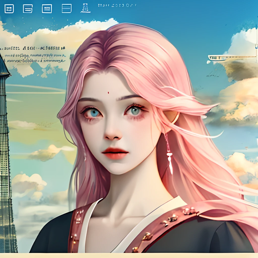 Pink pupils,whaite hair,high qulity,quadratic element,sky-high tower,Overlooking
