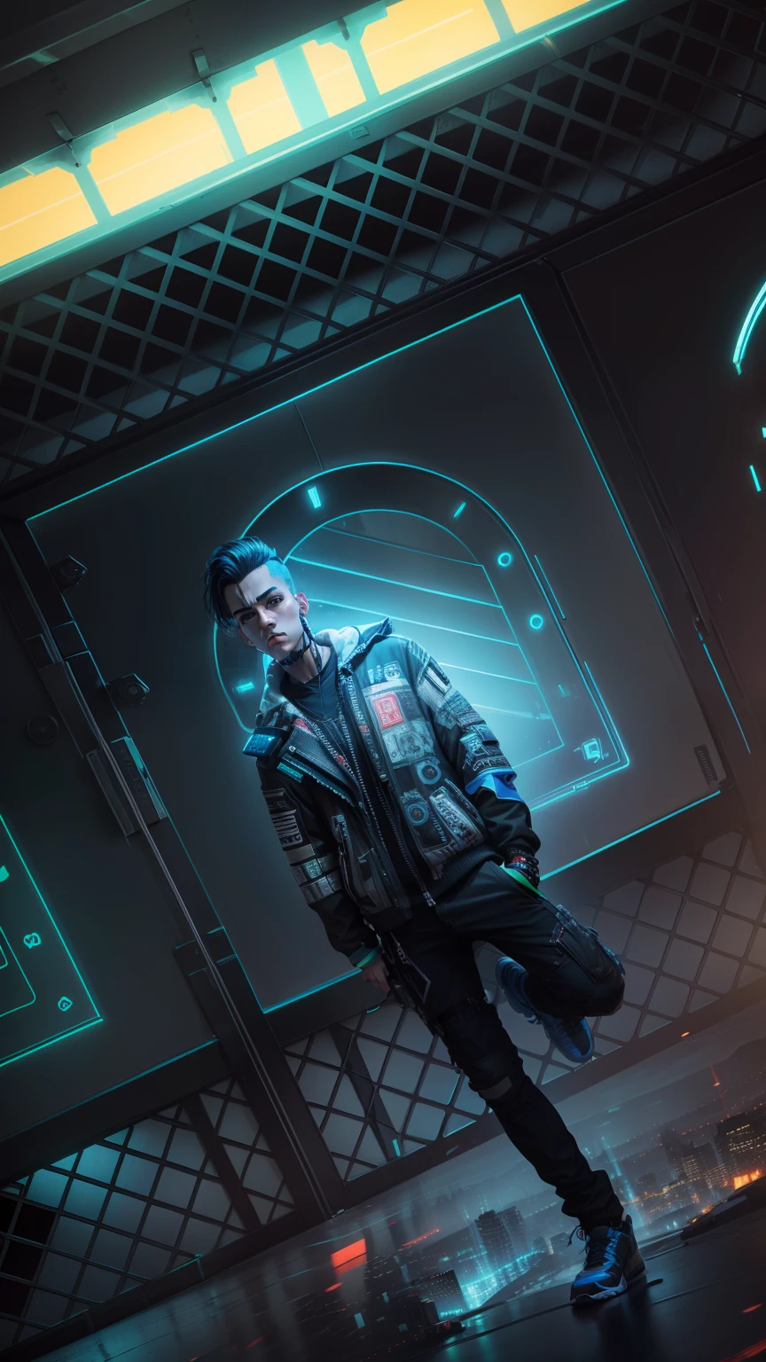 Change background cyberpunk handsome boy. Realistic face. 8k. Ultra realistic.