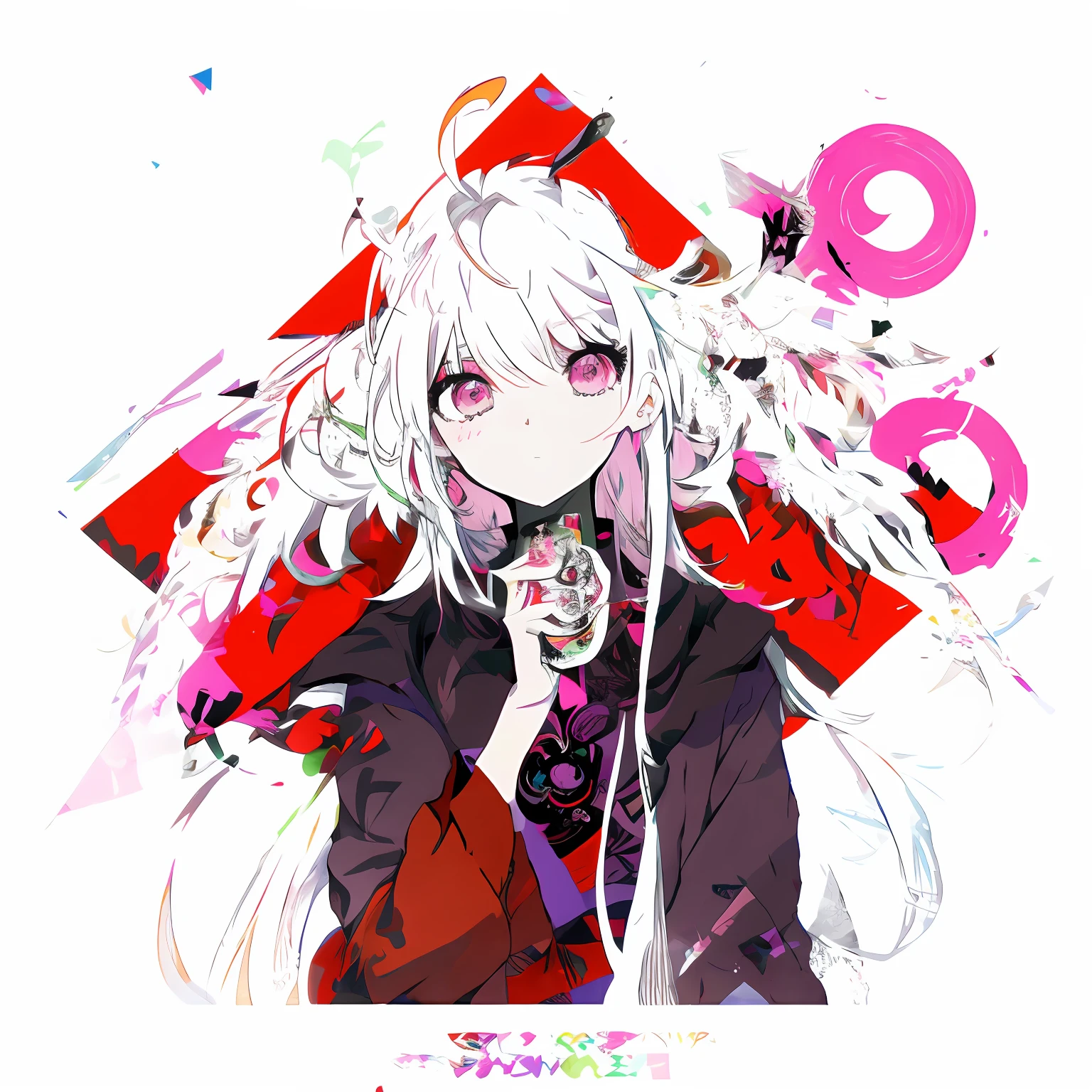 Anime angel girl with pink eyes and white hair, digital art from danganronpa, zerochan, demon anime girl, 1 7 - year - old anime goth girl, white-haired god, nagito komaeda, in ryuuou no oshigoto art style, Junko Enoshima, author:Ei-Q, zerochan art, In a Japanese anime style