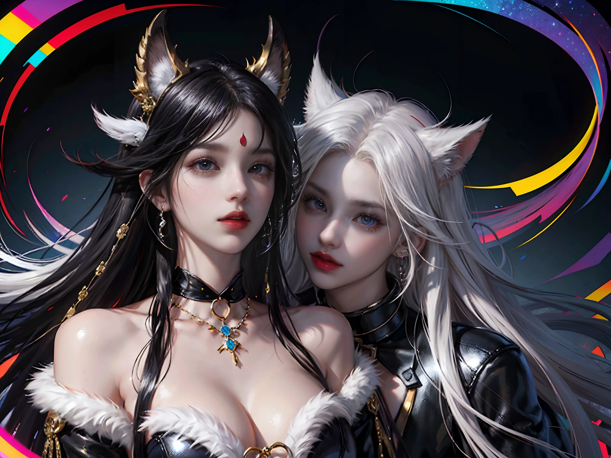 very long hair, gradient hair, ahoge, jewelry, multicolored eyes, fake animal ears, endured face, Verism, stereogram, ray tracing, bust chart, UHD, high details --auto