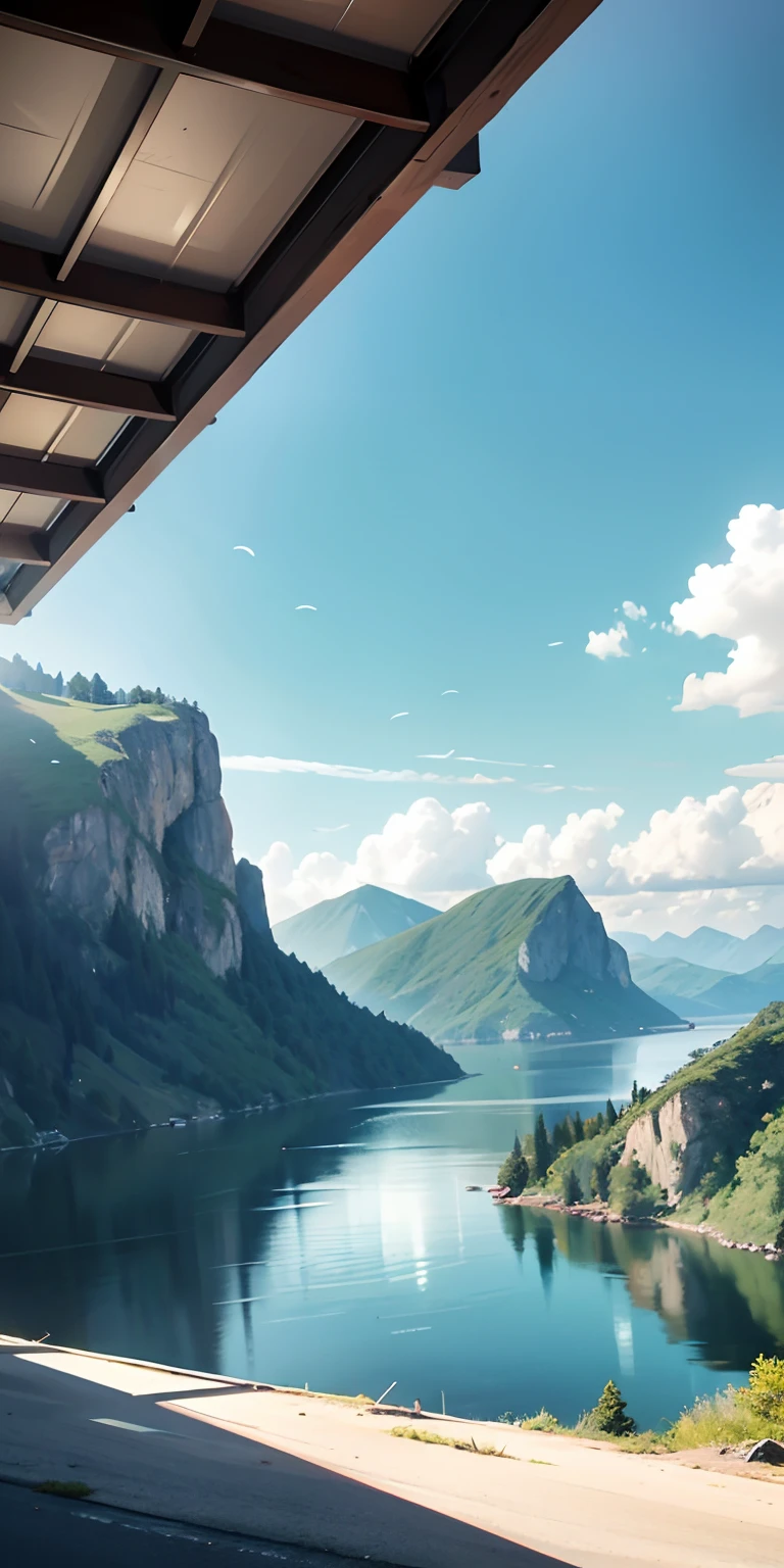 You can see the lake, scenic full shot, High hills, epic scenic shot, traveling through the mountains, in a scenic background, in a scenic environment, lindo cenario, new design, teal landscape, Beautiful scenery, Beautiful views, road trip, photography shot, Beautiful environment, environmental shot, Side, gorgeous scenery,ar16:9