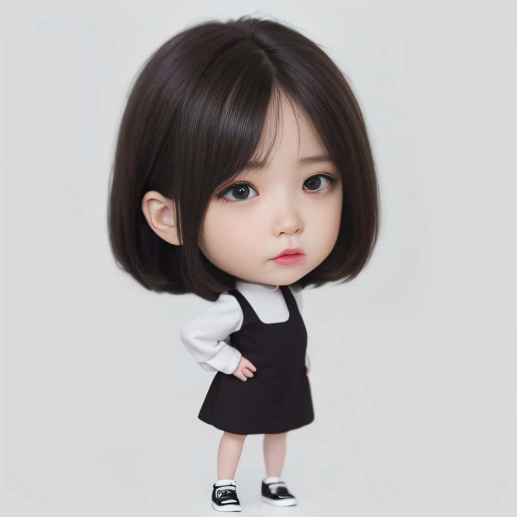 Close-up of a doll in a black dress and a white shirt, render of a cute 3d anime girl, cute 3 d render, Kawaii realistic portrait, jaeyeon nam, chibi girl, render of april, Realistic cute girl painting, lovely digital painting, Cute cartoon character, adorable digital art, Guviz-style artwork, Korean girl