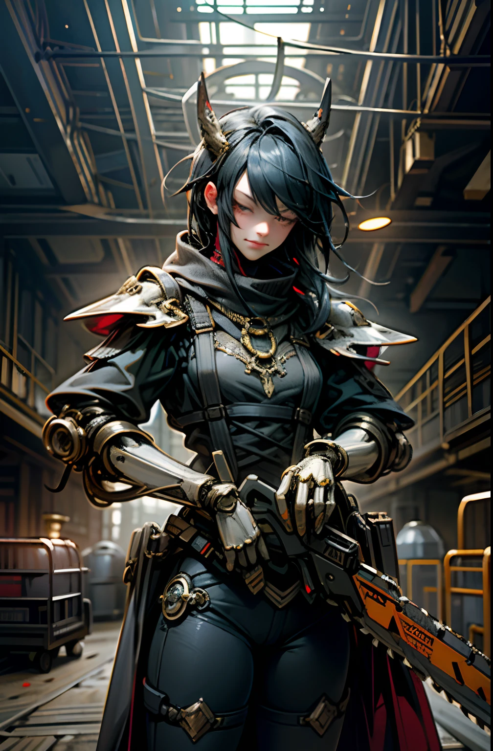 Dark_Fantasy,Cyberpunk,(chain saw,chain saw man,Red:1.1),1man,Mechanical marvel,Robotic presence,Cybernetic guardian,Girl in shabby mech，iintricate，（Steel metal[rusted]），ellegance，Clear focus，Photo by Greg Rutkowski，gentlesoftlighting，vivd colour，tmasterpiece，（（the street）），cow boy shot，dynamicposes，