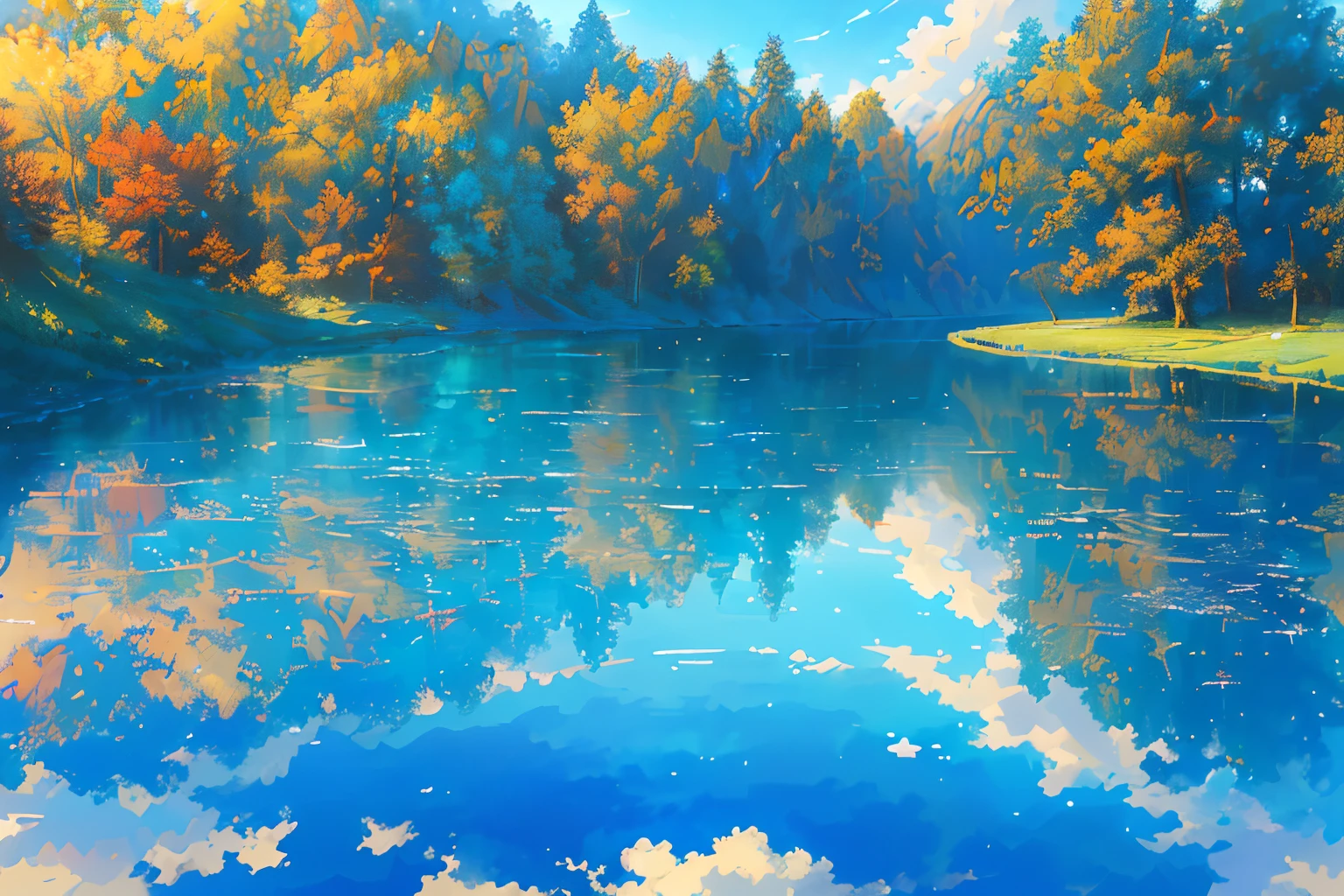 masterpiece, top-quality, (extremely detailed CG unified 8k wallpaper) (top-quality), (The best illustrations), (best shade)、Super Meticulous, blue-sky、Variety of clouds、Wonderfully beautiful、nostalgic、Looking up at the sky、Reflection of the Sun、Natural colors、the woods、Scenic、Summer sky