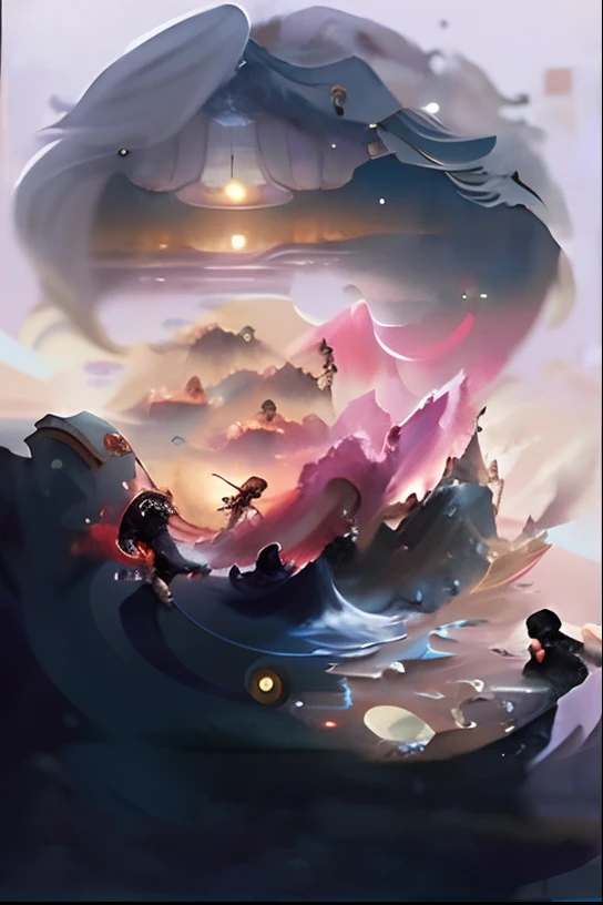 Draw a man riding the waves on a surfboard in the sea, ross tran. scenery background, dreamlike digital painting, Rosla global lighting, style of peter mohrbacher, In the art style of Mohrbacher, peter mohrbacher'', Loish et WLOP, Inspired by Cyril Rolando, magical colors and atmosphere