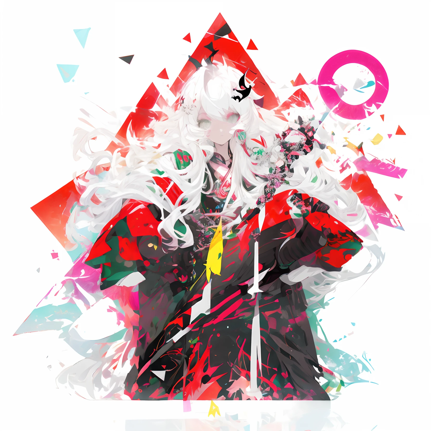 Anime characters with angel wings and red diamond background, zerochan, author:Ei-Q, digital art from danganronpa, zerochan art, lollipop, in ryuuou no oshigoto art style, white-haired god, demon anime girl, Vampires, 2 d anime style, nagito komaeda, Junko Enoshima