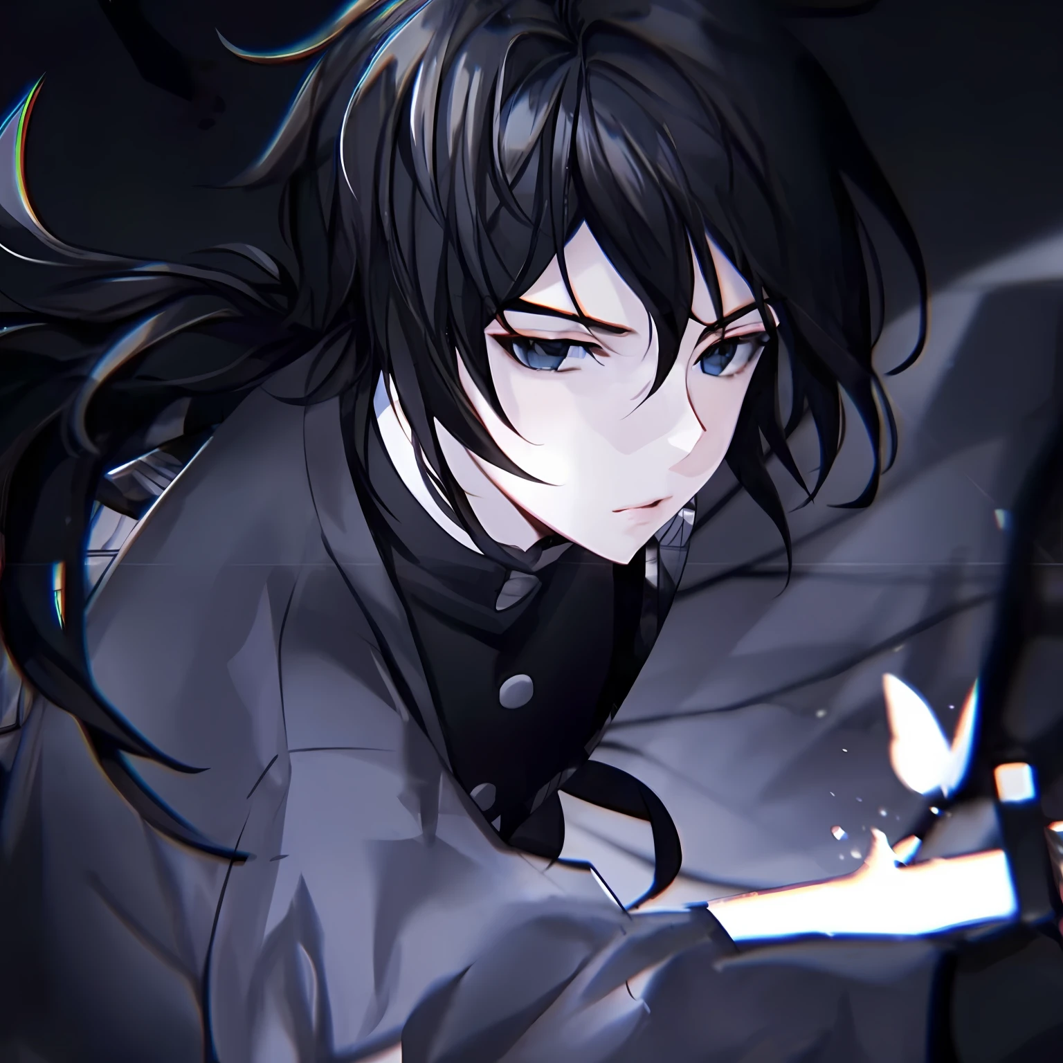 Anime - Stylistic image of a woman with long black hair holding a knife, inspired by Yamagata Hiro, portrait gapmoe yandere grimdark, gapmoe yandere grimdark, inspirado em Okumura Masanobu, handsome guy in demon killer art, anime wallaper, hd anime wallaper, gapmoe yandere, shigenori soejima illustration