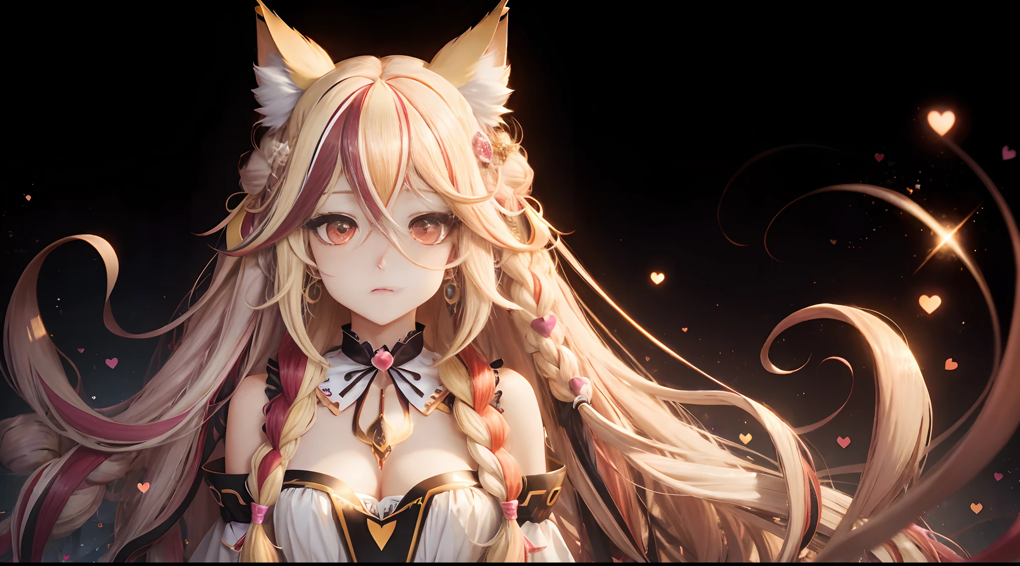 very long hair, gradient hair, ahoge, jewelry, multicolored eyes, fake animal ears, endured face, oral invitation, heart ahoge, front braid, Verism, stereogram, ray tracing, symmetry, lineup, ray tracing, Surrealism, Futurism, UHD, high details, super detail, retina --auto