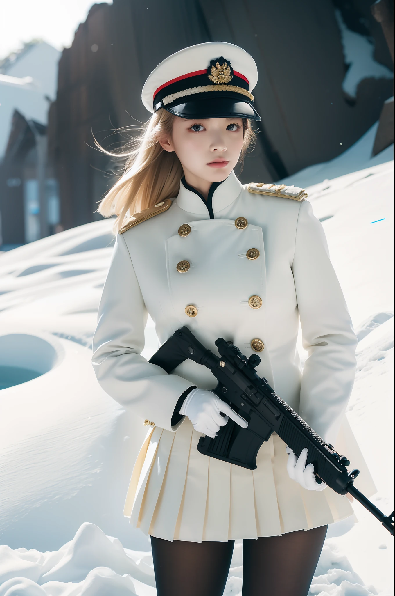 Suit skirt white pleated skirt，exposing thighs。