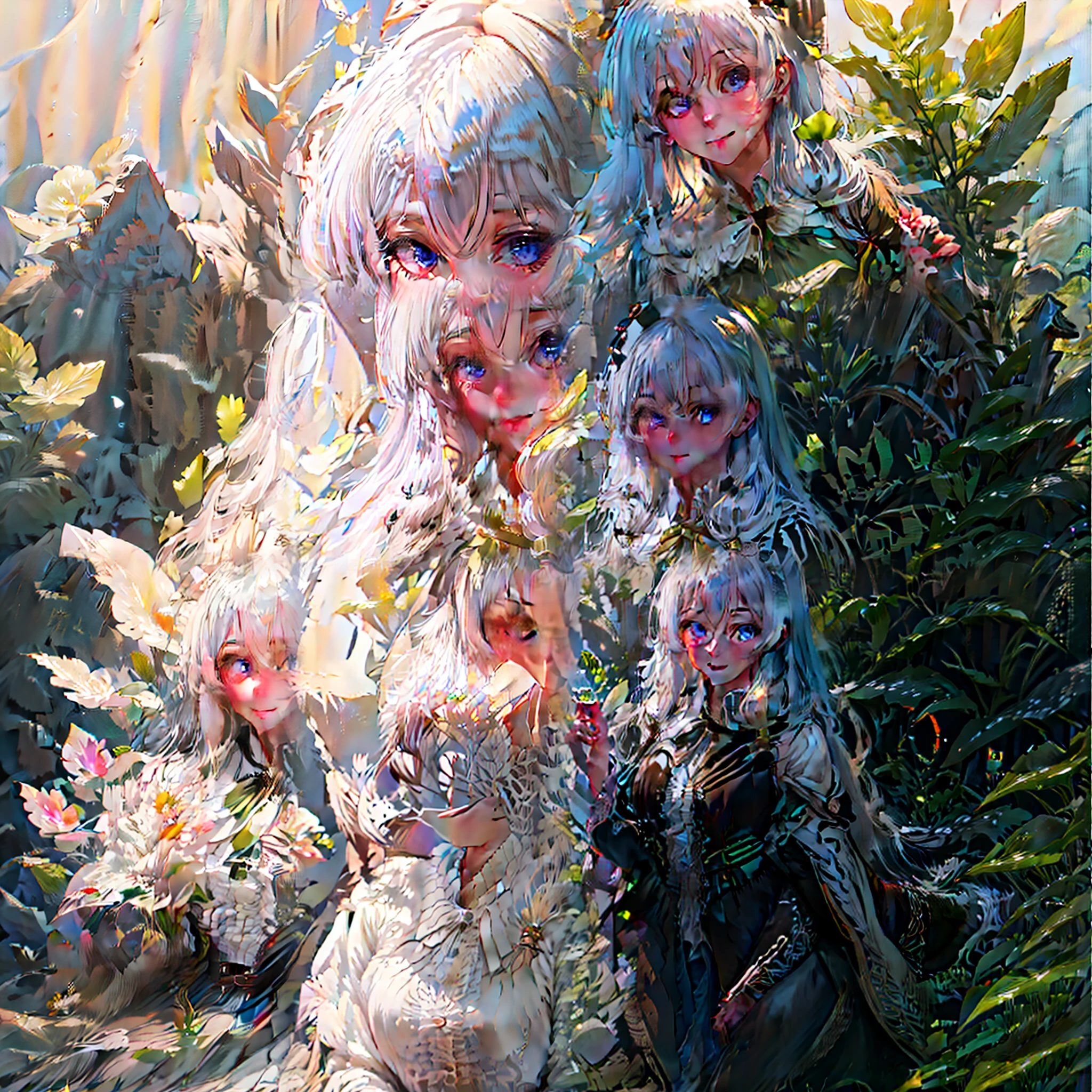Very high quality, very good anatomy, sexy, girl smile, long hair, detailed eyes, upper body, dress, white dress, flower, garden, good anatomy, stand up, high quality, hd, glowing eyes, very detailed eyes, star eyes,blushing, shy, shy face, hands holding, hands holding invite, glowing pupil, impregnate, holding hips, white hips, white hair
