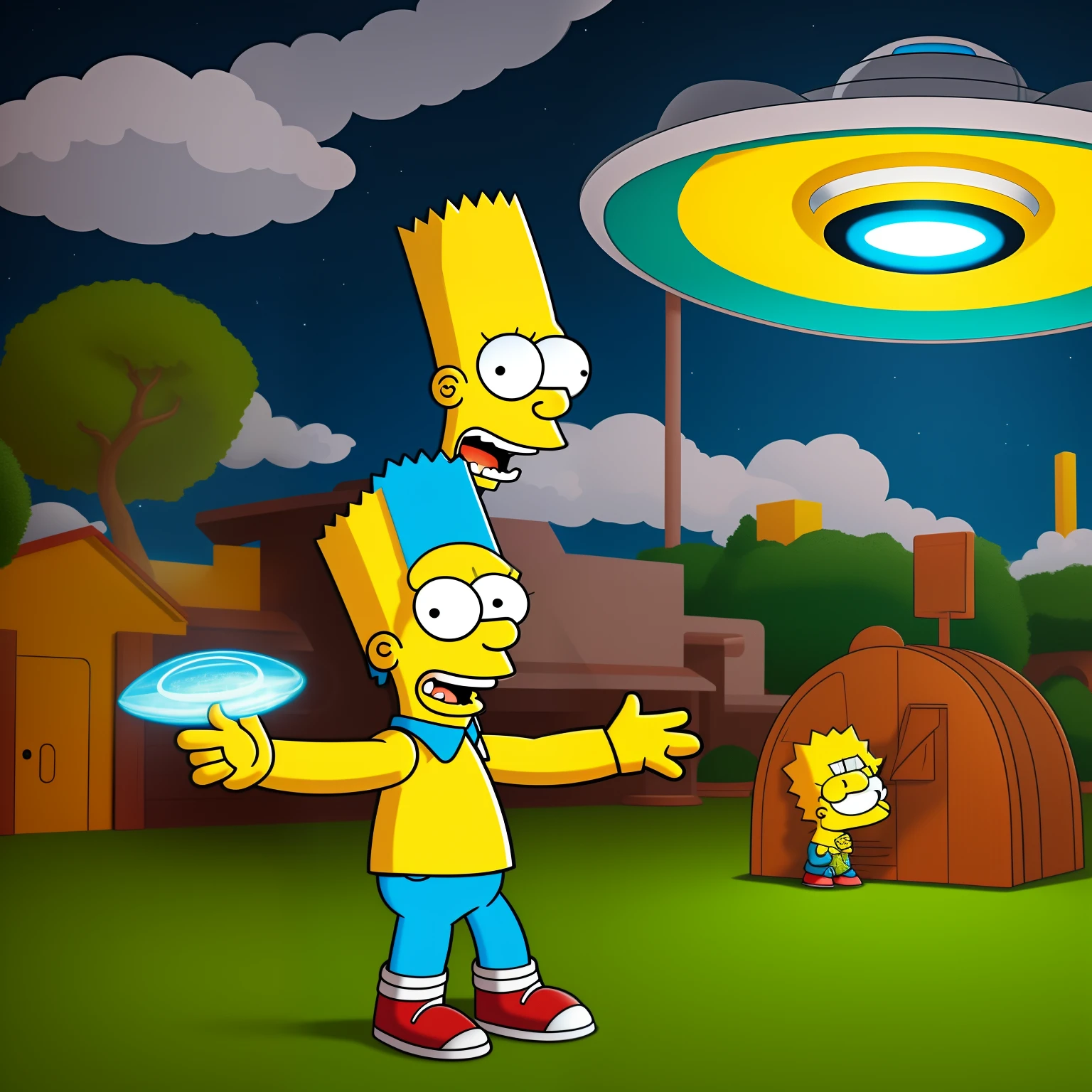Bart Simpson in a flying saucer, concept art, 4k