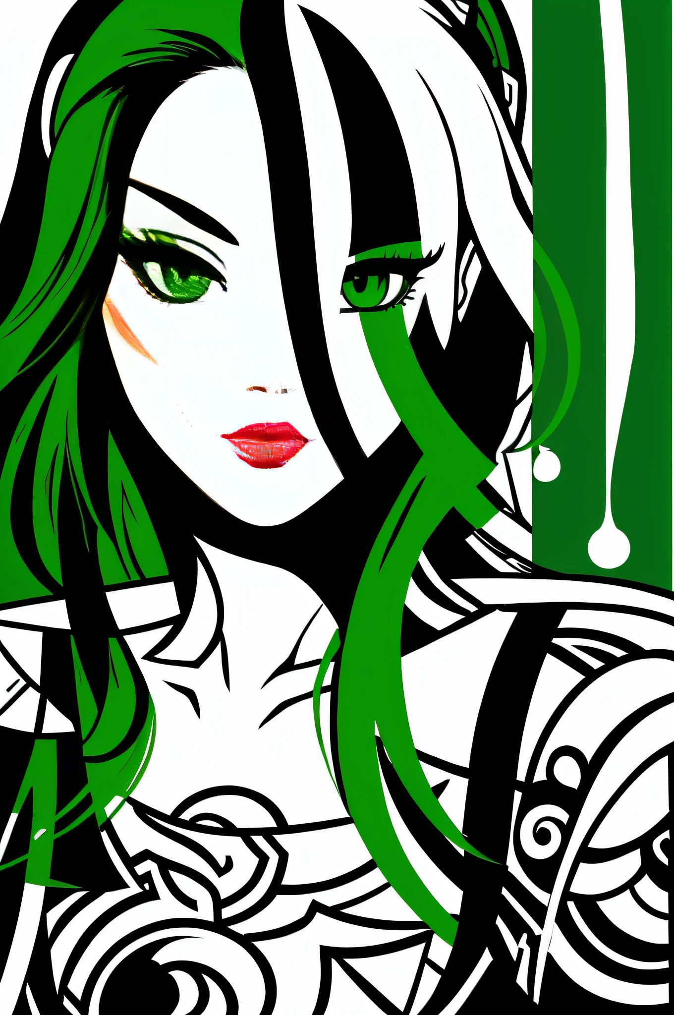 art by、simple lines、dichromatic(Bright green and black/1:1)、Background white、Female motifs、Contemporary Art、Julian Opie's painting style、Elements of Roylichtenstein、Blocker Color --auto