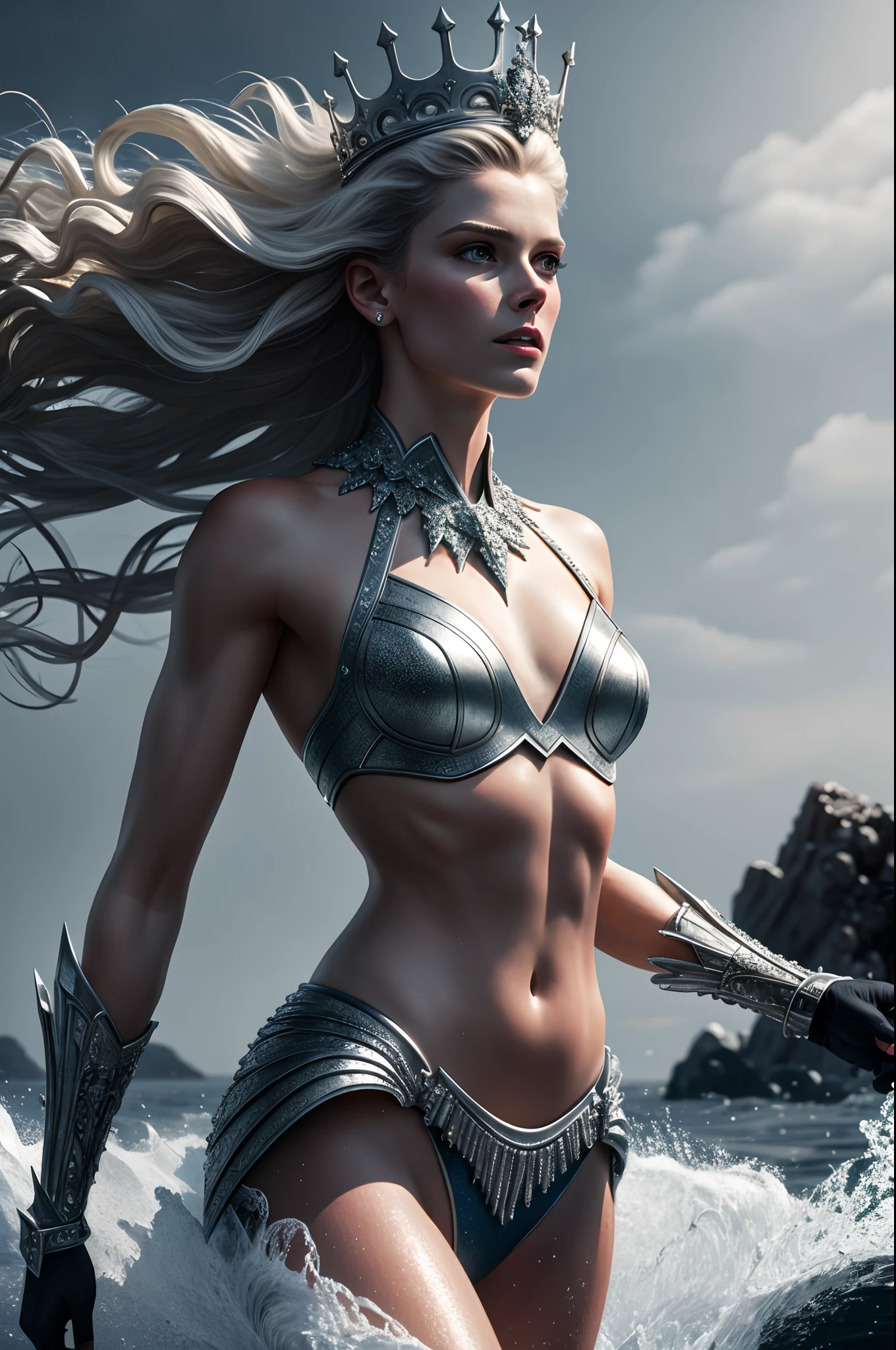 (8k,RAW photos,best qualtiy,tmasterpiece:1.2),hyper-detailing,Formal art,photorealisti:1.37,upperbody shots,DC Sea Queen,filmgrain,actionpose