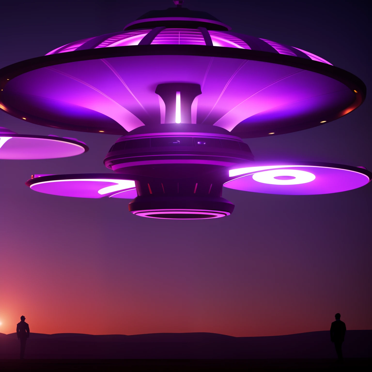 Purple flying saucer with lights, concept art, 4k