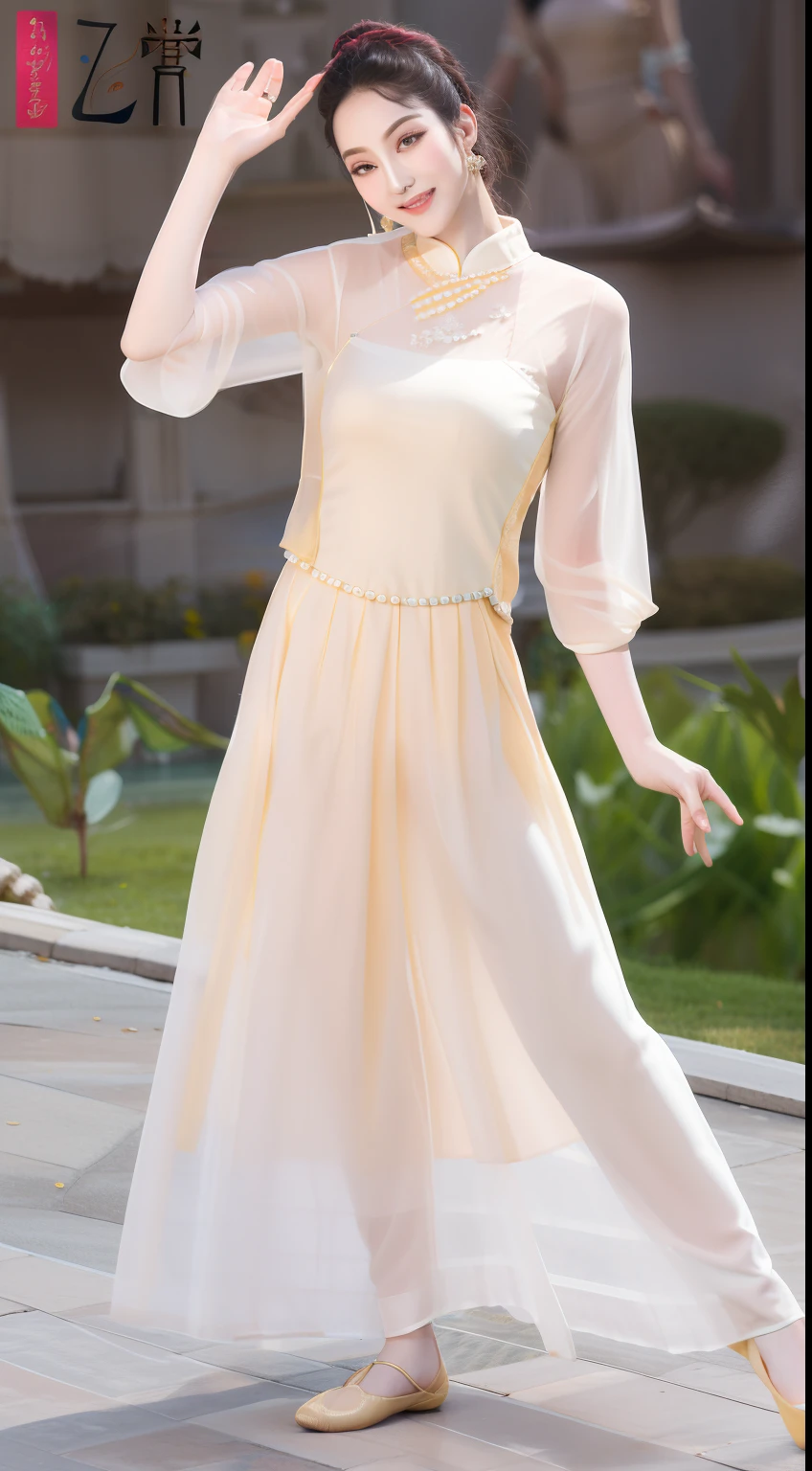 Highly refined,high high quality,lively and lovely,Classical dancer,big breasts beautiful,Flowing dance,Chinese dance costumes,The yarn apricot yellow loom tulle translucent clothes worn during practice,the Sun Shining,Classical dance costume women's flowing gauze dress,