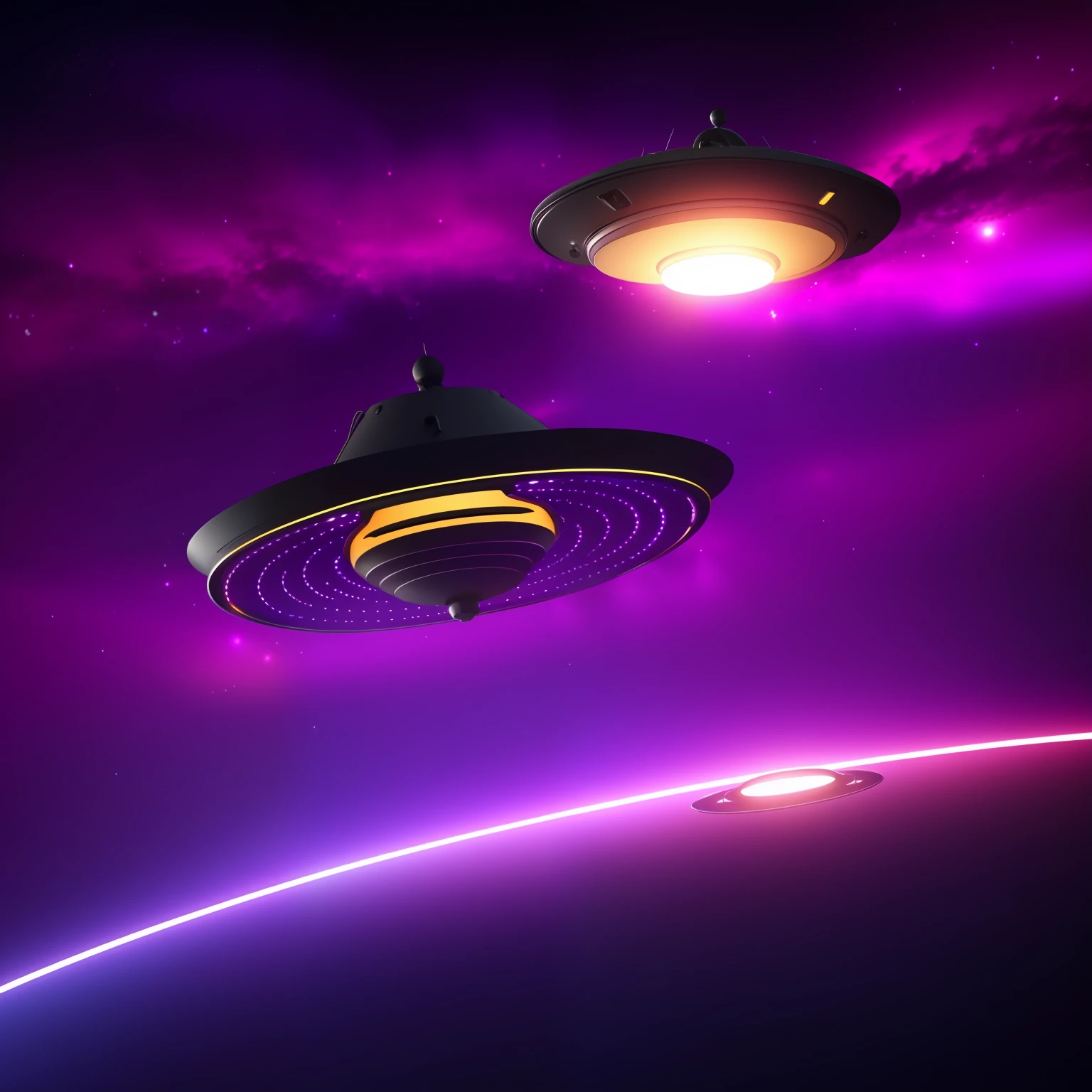 Purple flying saucer with lights, concept art, 4k