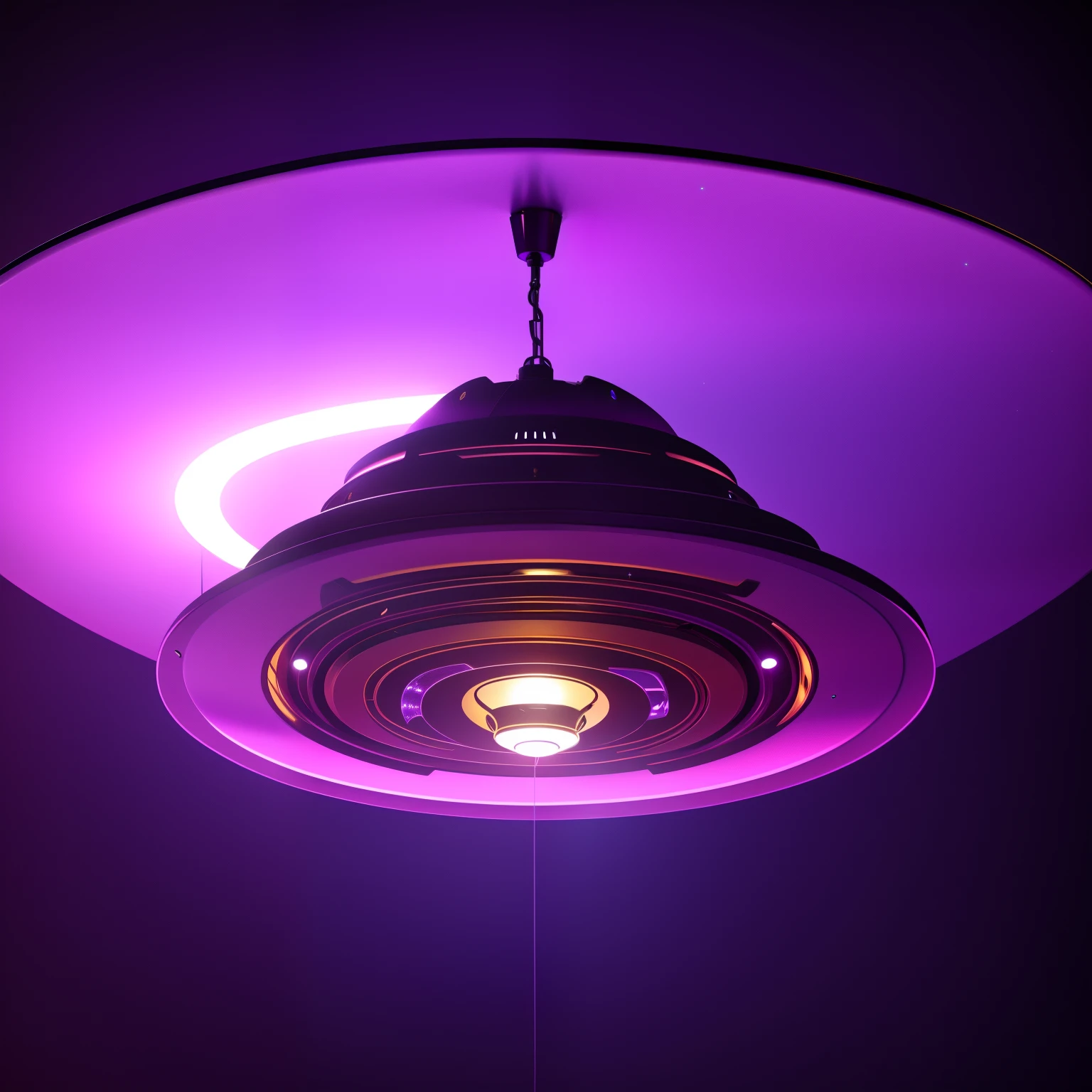 Purple flying saucer with lights, concept art, 4k