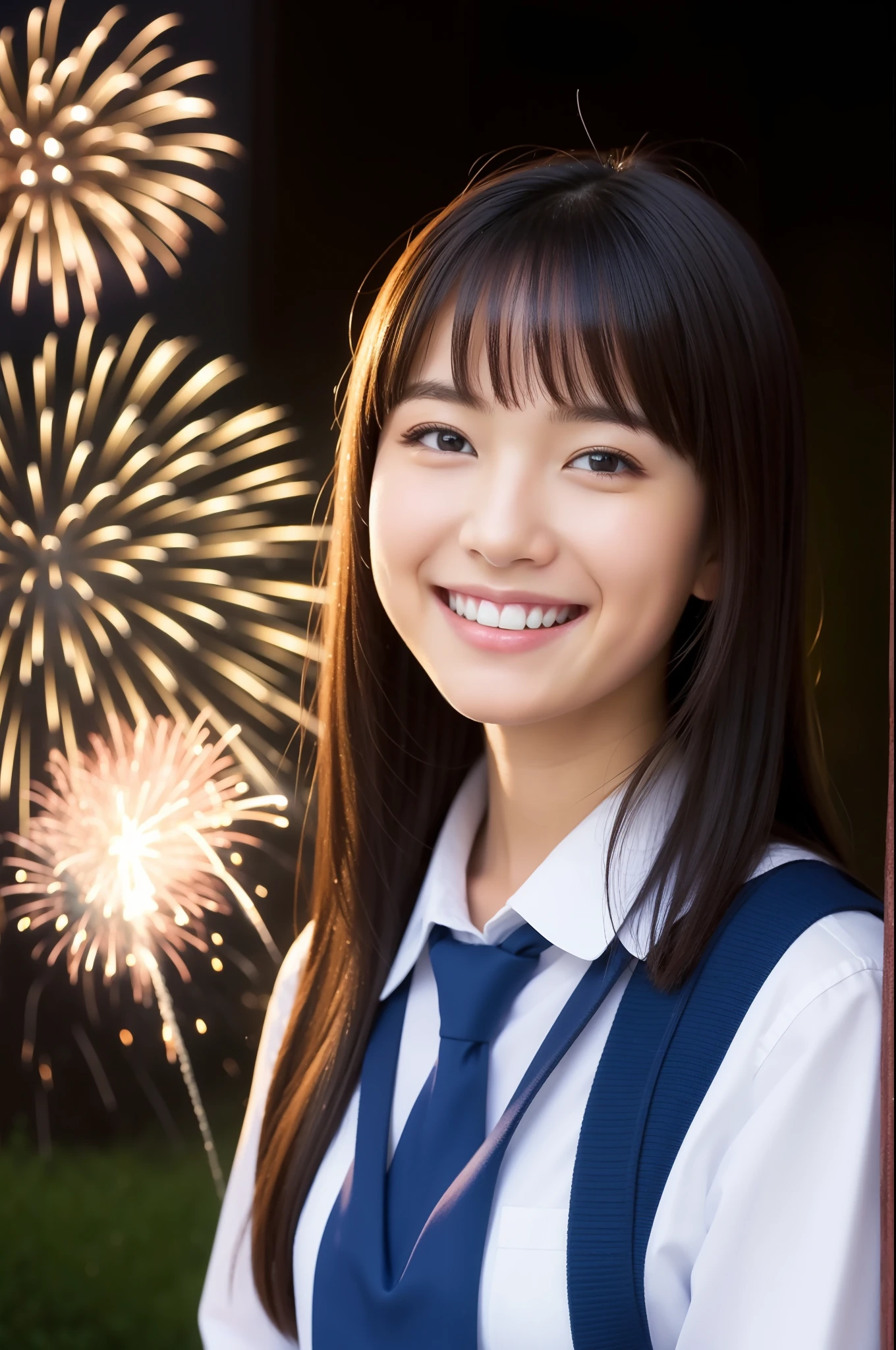 A smile、hi-school girl、While doing fireworks