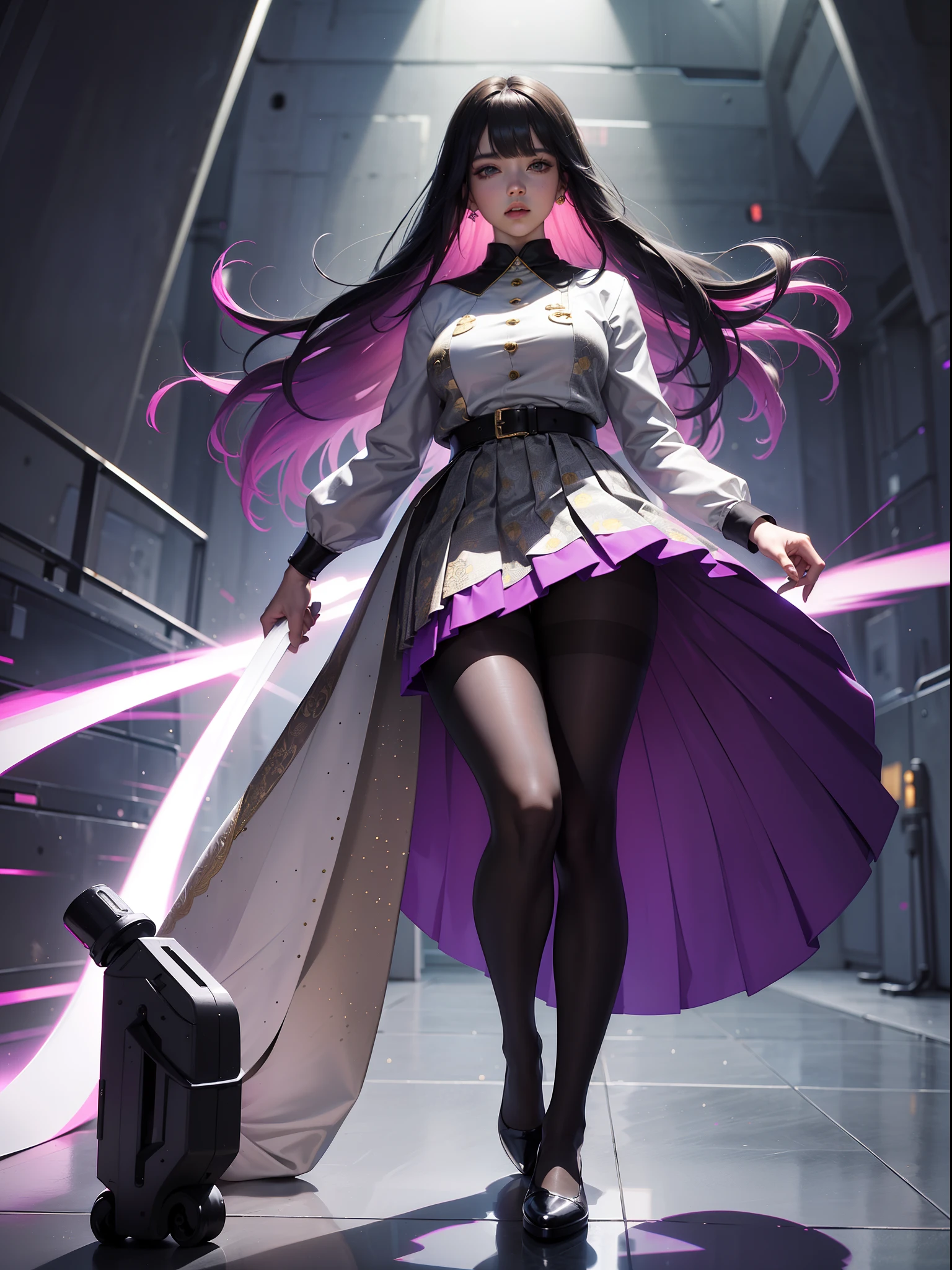 (full body:1.5),(1girl:1.3),(looking at viewer:1.4),(anatomy correct:1.3),(In the paradise of the day:1.3),(Wearing Very thick Printed Pantyhose and royal JK Student Dress Printed Pleated Skirt and JK uniform leather shoes,and a large amount of jewellery :1.3), (A high jump posture:1.3),(In pink|amarelo|blue colors|green color|red colour|white colors|black in color|purpleish color|greys|Beige|Flesh color 1.4),,(Accurate and perfect face:1.4),(Clothing Gloss:1.25),(Skin reflection:1.25),hyper HD, Ray traching, reflective light,structurally correct, Award-Awarded, high detal, lightand shade contrast, Face lighting,cinmatic lighting, tmasterpiece, super detailing, high high quality, high detal, best qualityer, 16k,high contrast,