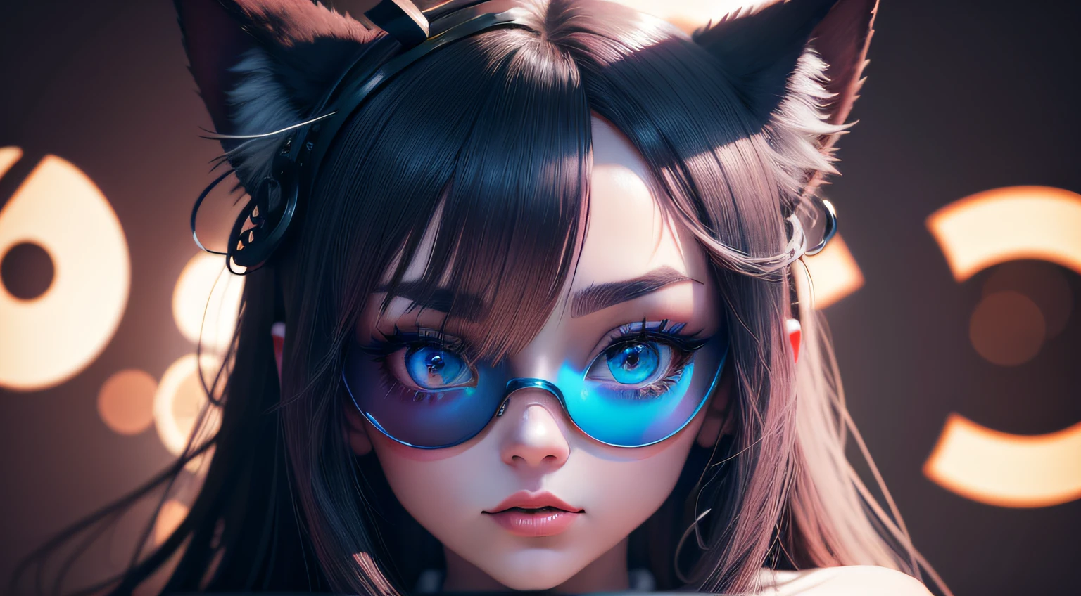 longeyelashes, solid circle eyes, fake animal ears, Surrealism, anaglyph, stereogram, tachi-e, 8k, ccurate