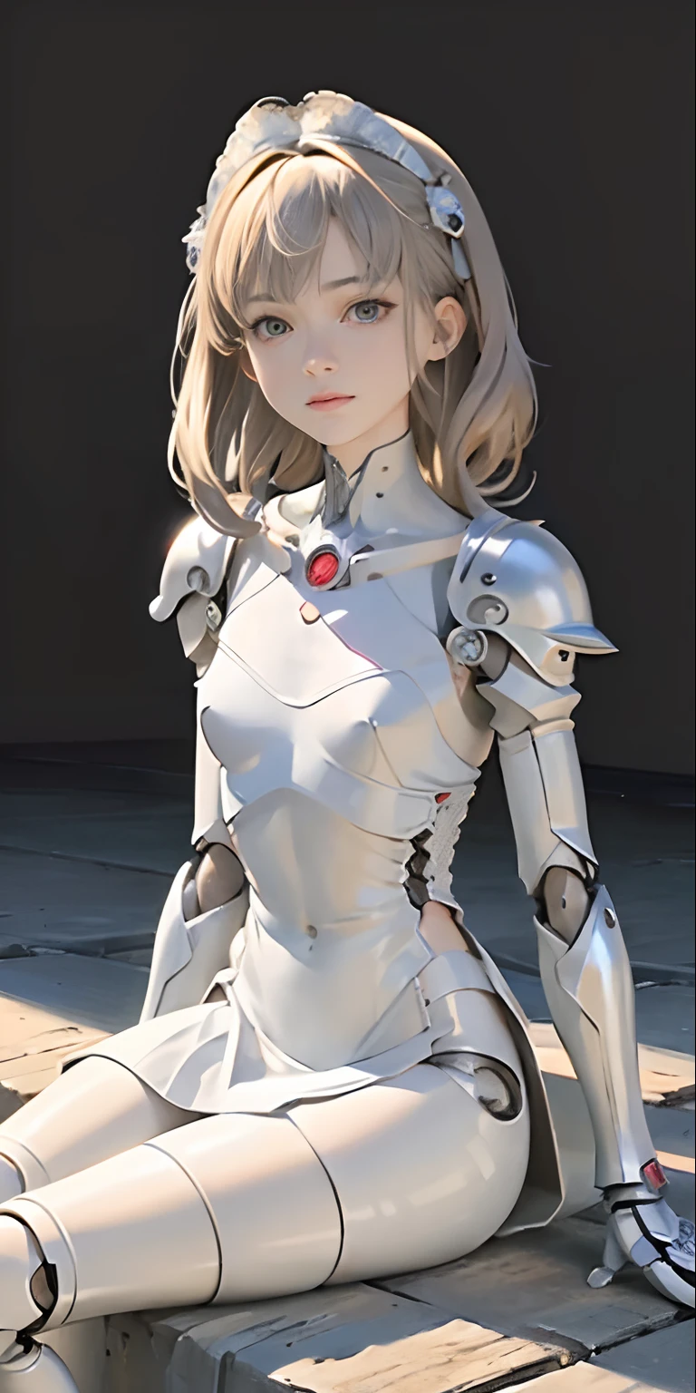 ((((masterpiece))), (best quality)))), (((ultra-detailed))), (CG illustration), ((extremely delicate and beautiful)), (cute and delicate face), cinematic light, ((1 mechanical girl)), solo, full body, (machine made joints:1.4), ((mechanical limb) ), (blood vessels connected to tubes), ((mechanical vertebrae attached to the back), ((mechanical cervical vertebrae attached to the neck)), ((sitting)), expressionless, (armor attached to the head and body: 1.5), (character focus), science fiction