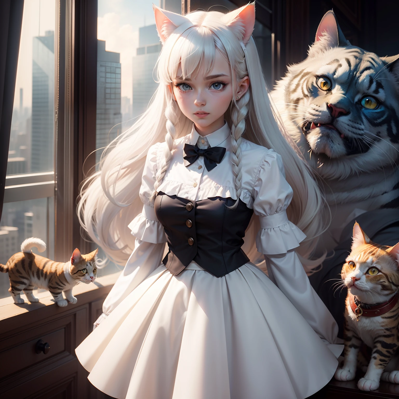 beast ear，whiteskirt，Cat lady，adolable，quadratic element