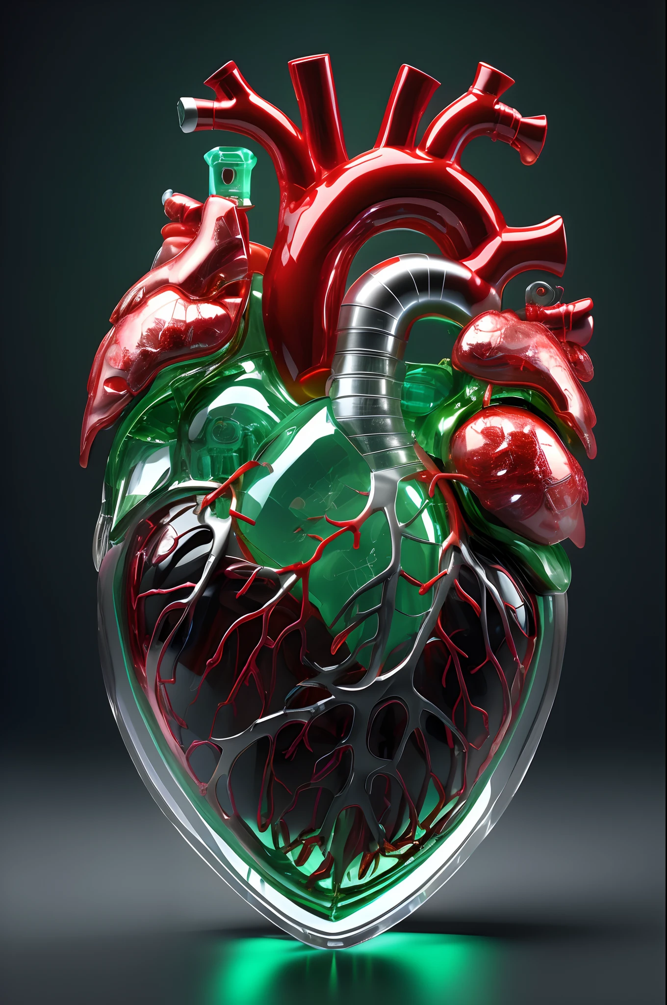 a close up of a heart with a bunch of wires attached to it, mechanical heart in center, neon heart reactor, connected to heart machines, human heart, real heart, 3d model of a human heart, heart effects, real heart!, glass sculpture of a heart, sci - fi biomechanical, anatomically correct heart, anatomical heart, rendered in keyshot