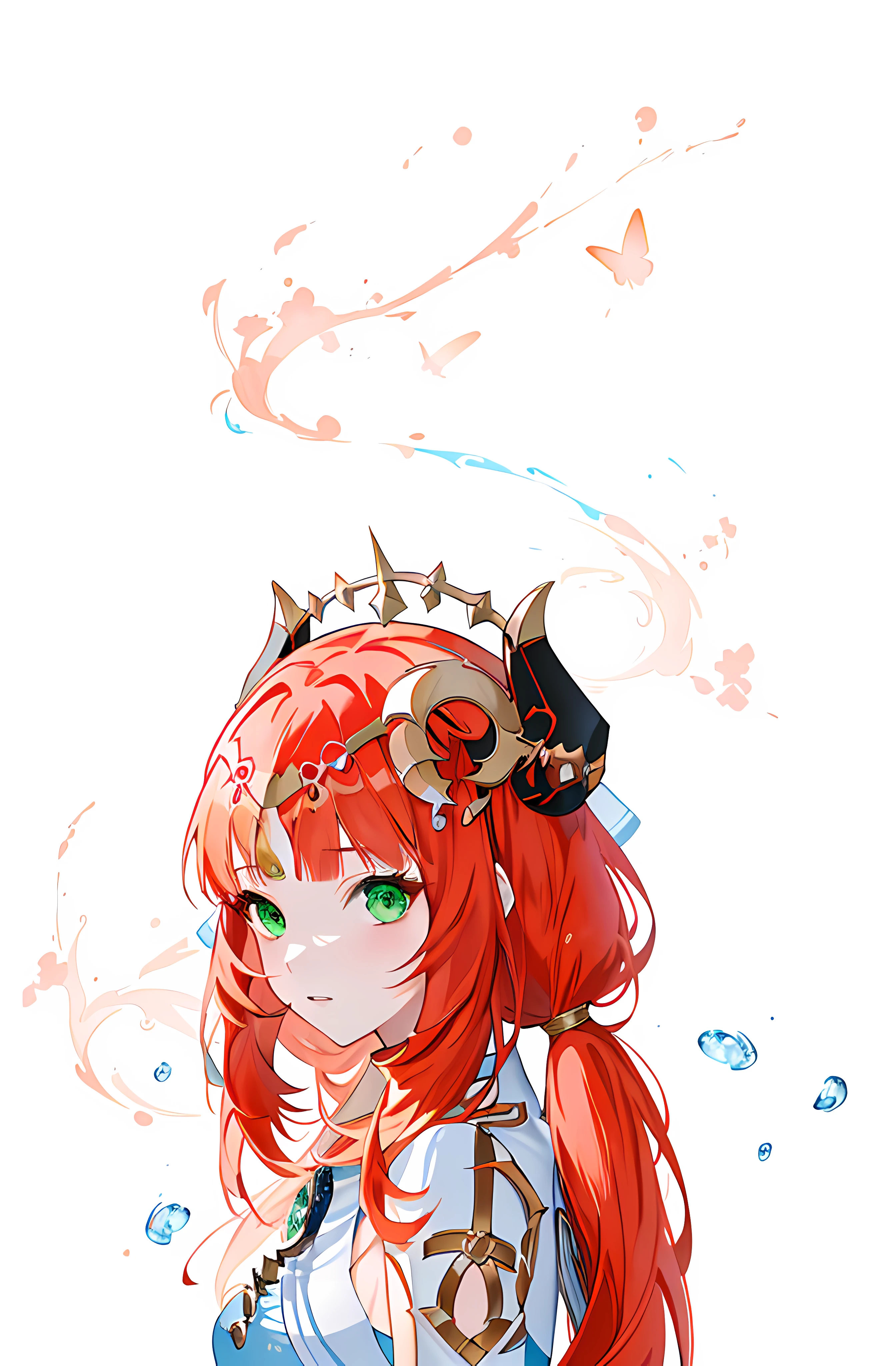 anime girl with red hair, render of april, made with anime painter studio, guweiz, official character art, ayaka genshin impact, detailed anime character art, anime goddess, shadowverse style, cushart krenz key art feminine, ayaka game genshin impact, 8k octae render photo, waifu, green eyes, water particle,