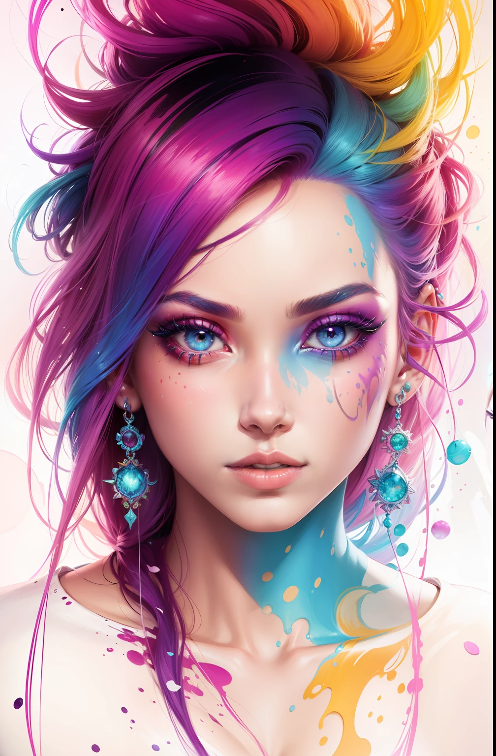 two women with colorful hair and bright makeup are looking at the camera, beautiful art uhd 4 k, vibrant digital painting, colorful digital painting, beautiful gemini twins portrait, beeple and jeremiah ketner, art of alessandro pautasso, gorgeous digital art, colorful digital art, colorfull digital fantasy art, rossdraws pastel vibrant, colorful art, beautiful digital artwork