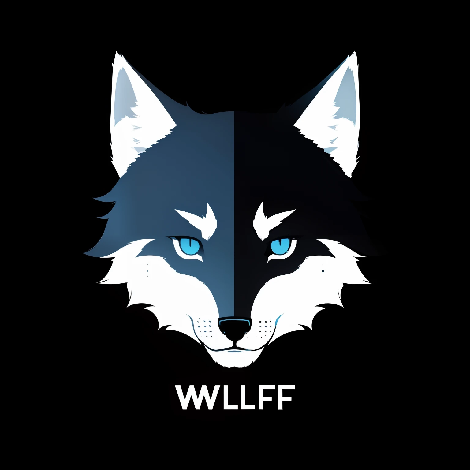 （Detailed and realistic），（minimal style，Graphic design，blue backdrop），（Small size），Logo design，（Wolf head），（Simple and clean）