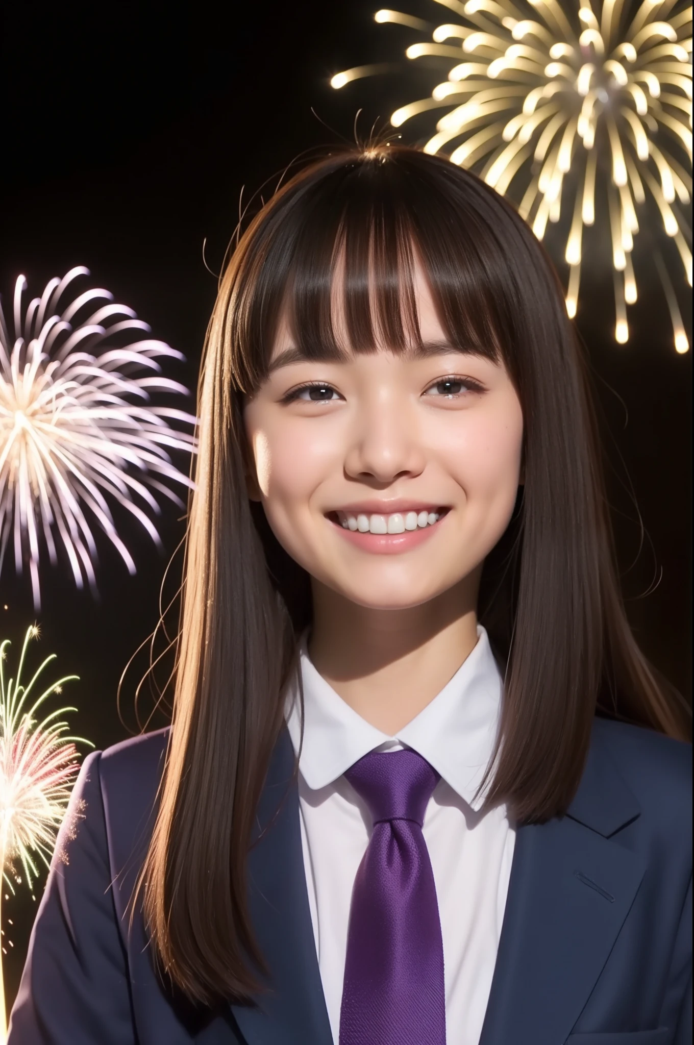 A smile、hi-school girl、While doing fireworks