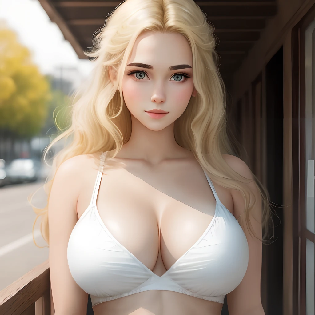 Beautiful girl with big breasts and blonde hair