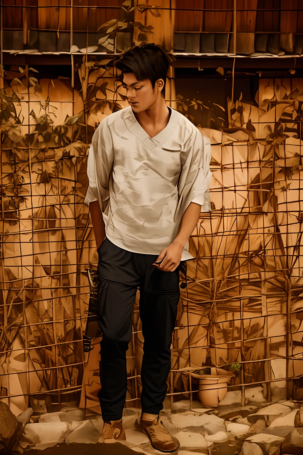 Handsome samurai boy holding a katana sword 4k ultra hd realistic image