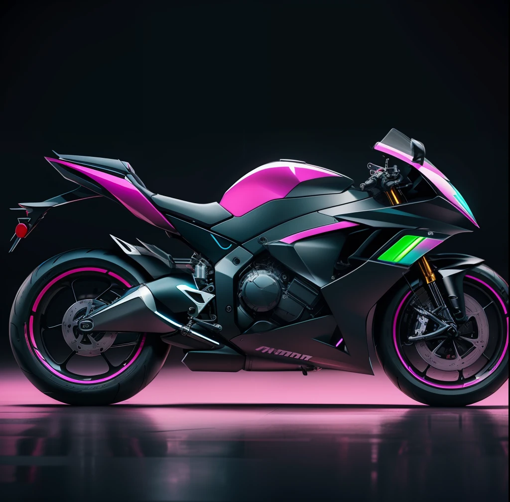 ((("Awesome Montor"))) Subject: A stylish motorcycle with futuristic design and advanced technology. Image Type: Digital illustration. Art Style: Futuristic, Tech. Art Inspiration: Concept designs from Behance and Dribbble. Camera: Close-ups. Corner: Side profile. Render-Related Information: Detailed illustration of the bike showing cool technologies and features. Camera Lens: 50mm. View: Side profile. Lighting: Futuristic neon light highlighting the details of the bike. Resolution: 4K.